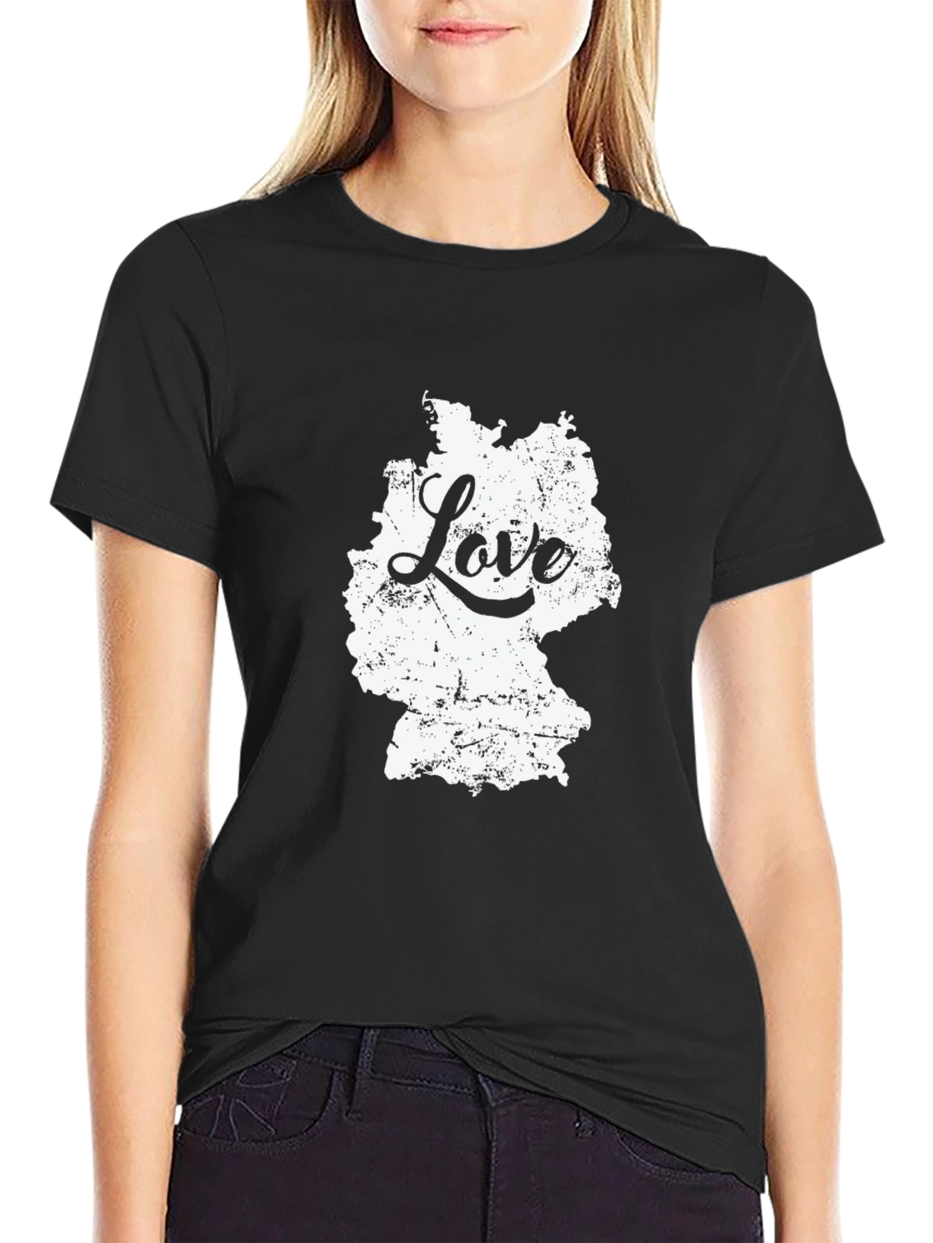 Love Germany Map Graphic Tee - Black Cotton T-Shirt