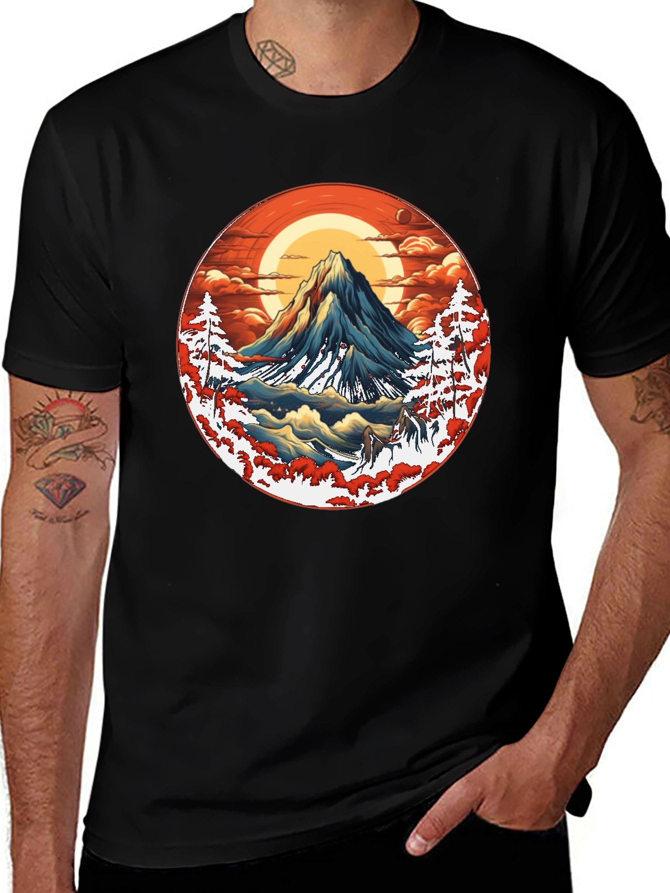Mountain Graphic Black Tee - Nature Inspired Design