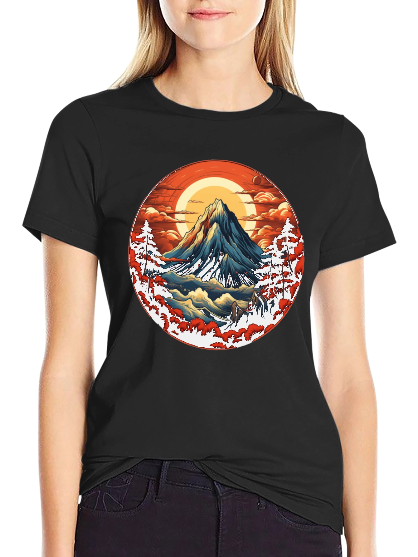 Mountain Graphic Black Tee - Nature Inspired Design