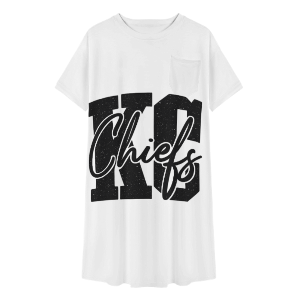 KC Chiefs Inspired Oversized T-Shirt Dress – Retro Football Fan Graphic Casual Tee for Women(z375)