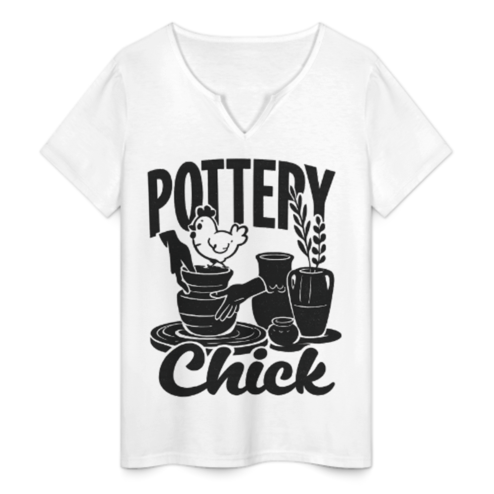 Pottery Chick Graphic V-Neck Tee – Cute Ceramic Artist Shirt for Creative Women & Pottery Lovers(z386)