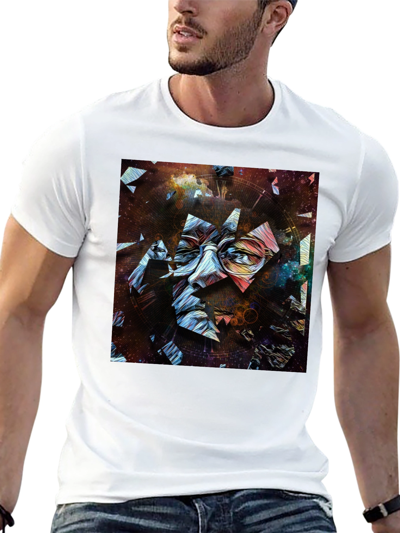 Abstract Face Print Mens Black T-Shirt