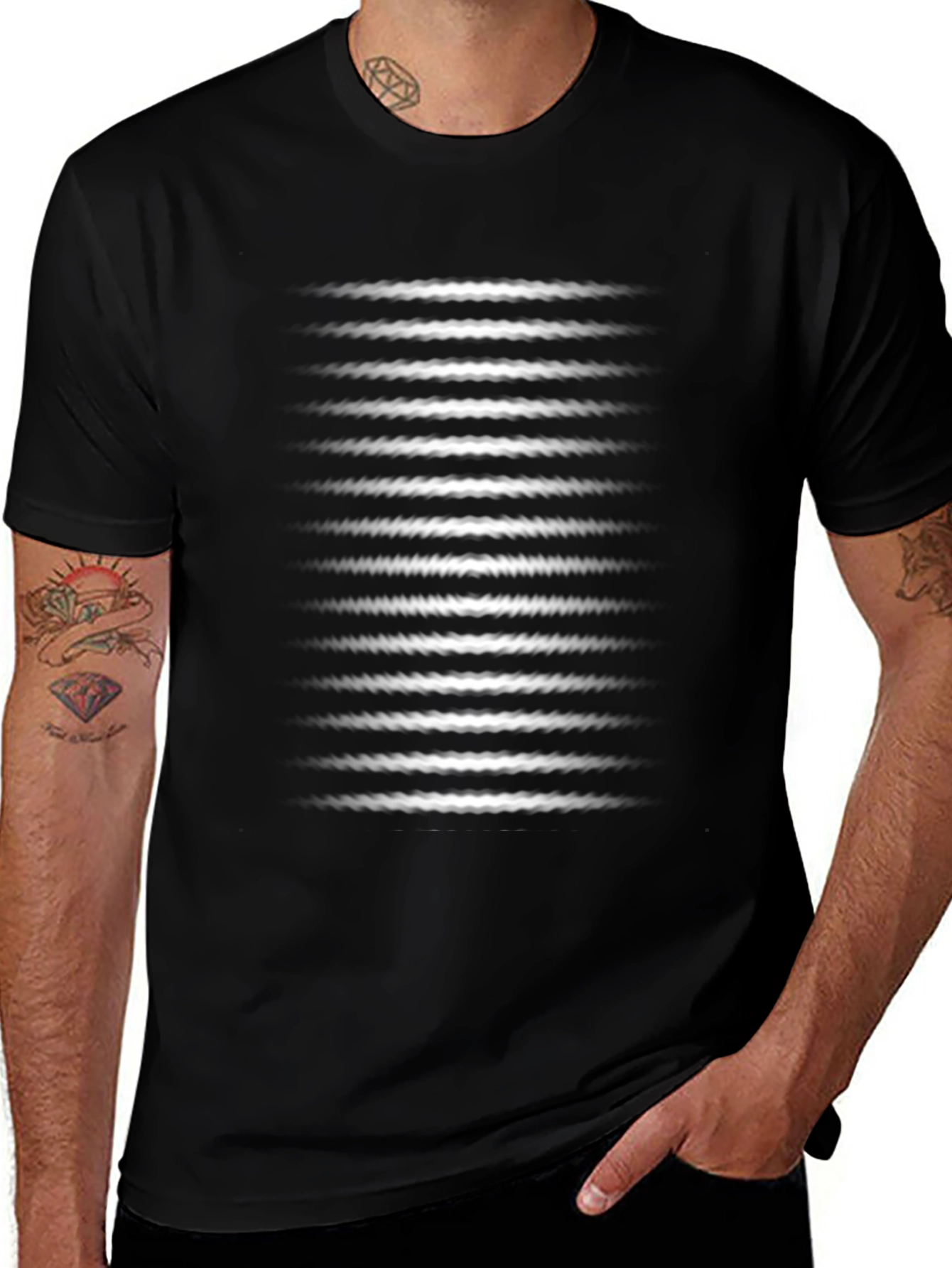 Optical Illusion Stripe Tee - Mens Black Graphic T-Shirt