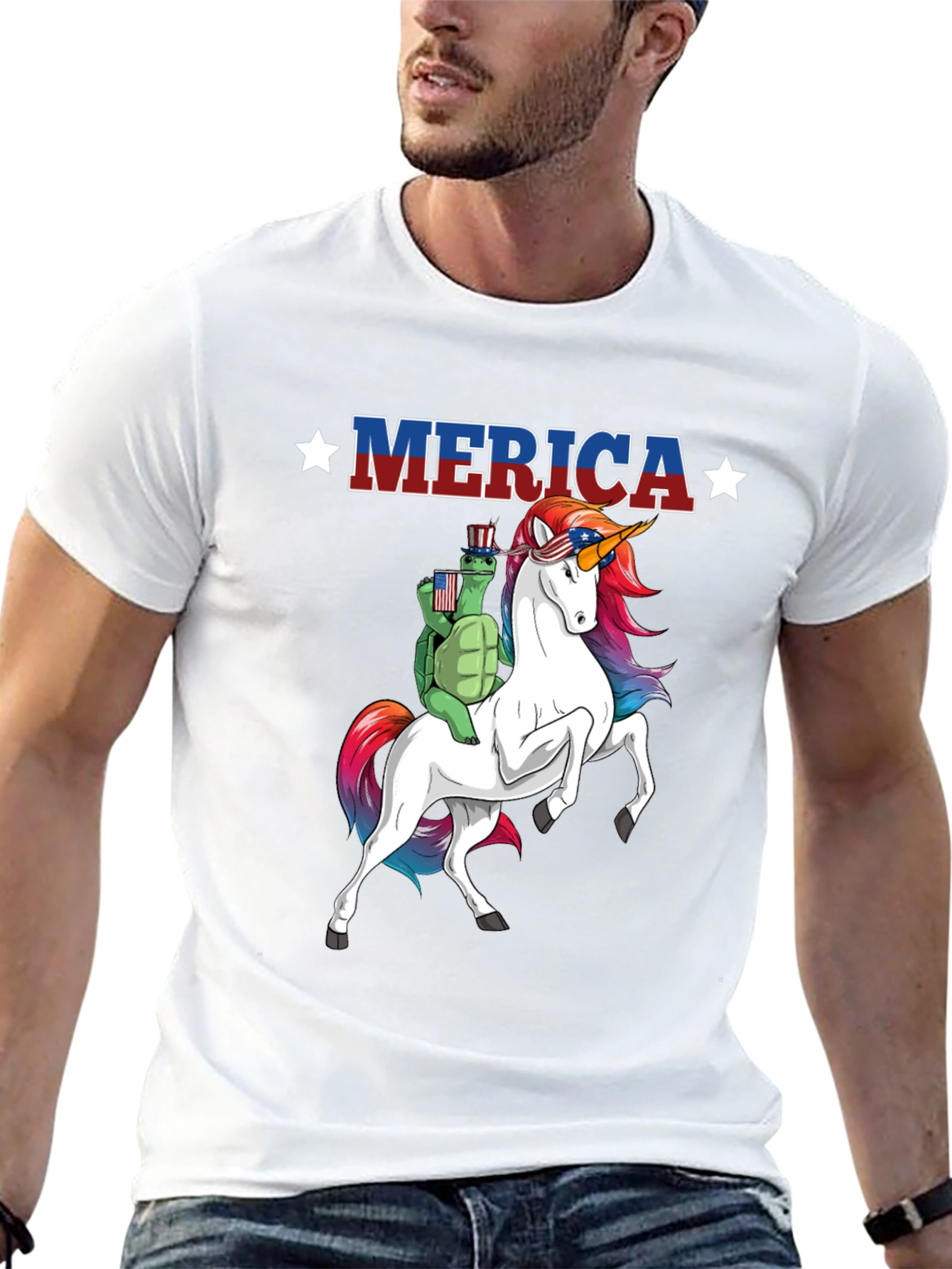 Patriotic Turtle Riding Unicorn Merica T-Shirt
