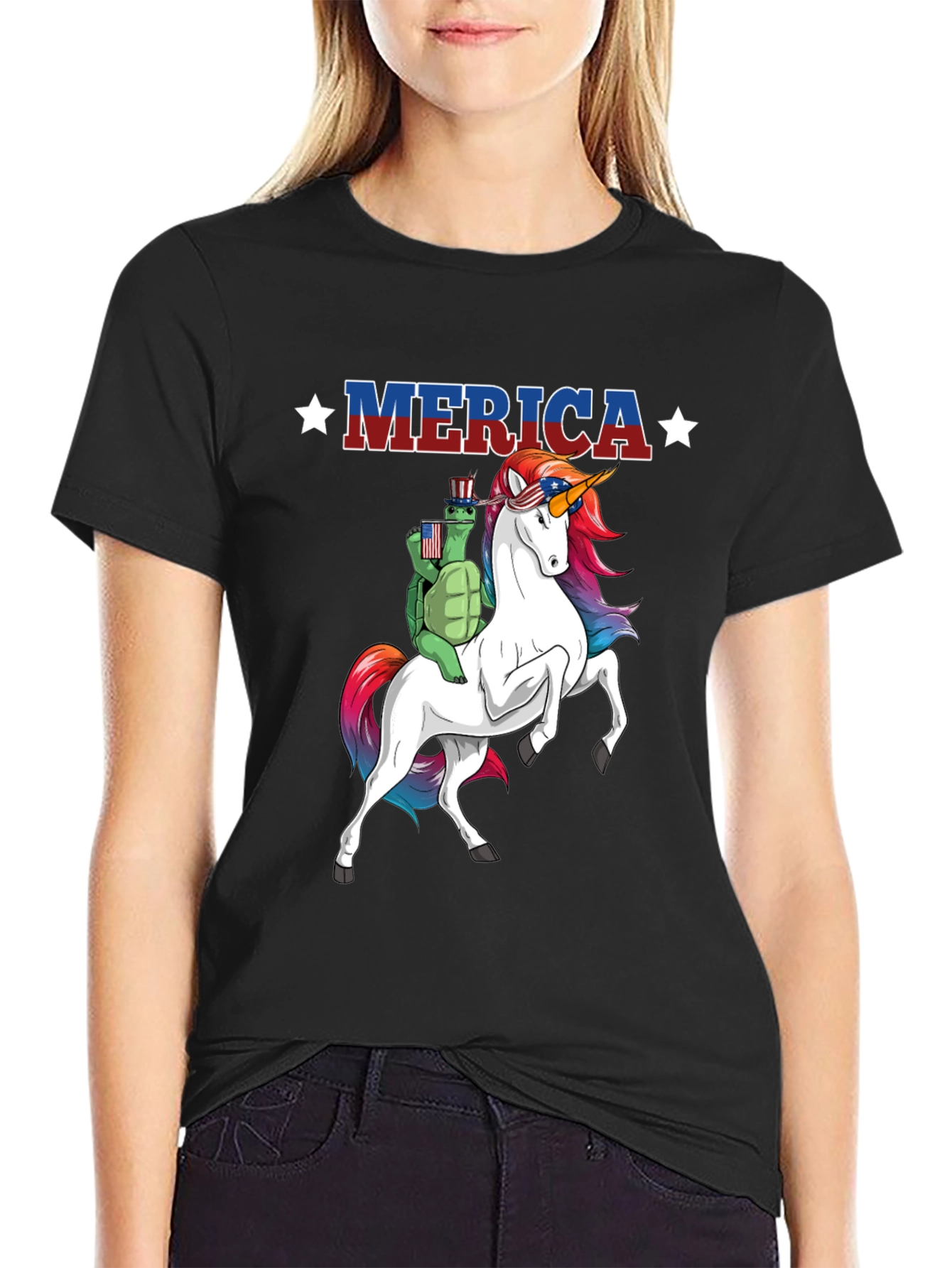 Patriotic Turtle Riding Unicorn Merica T-Shirt