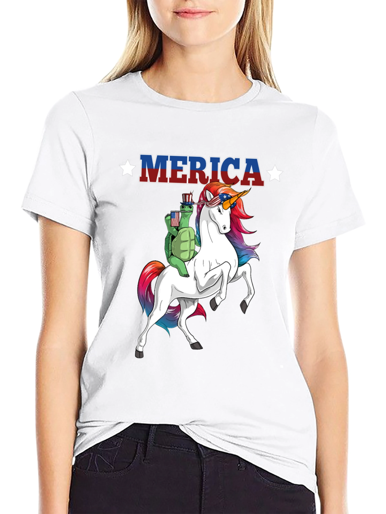 Patriotic Turtle Riding Unicorn Merica T-Shirt
