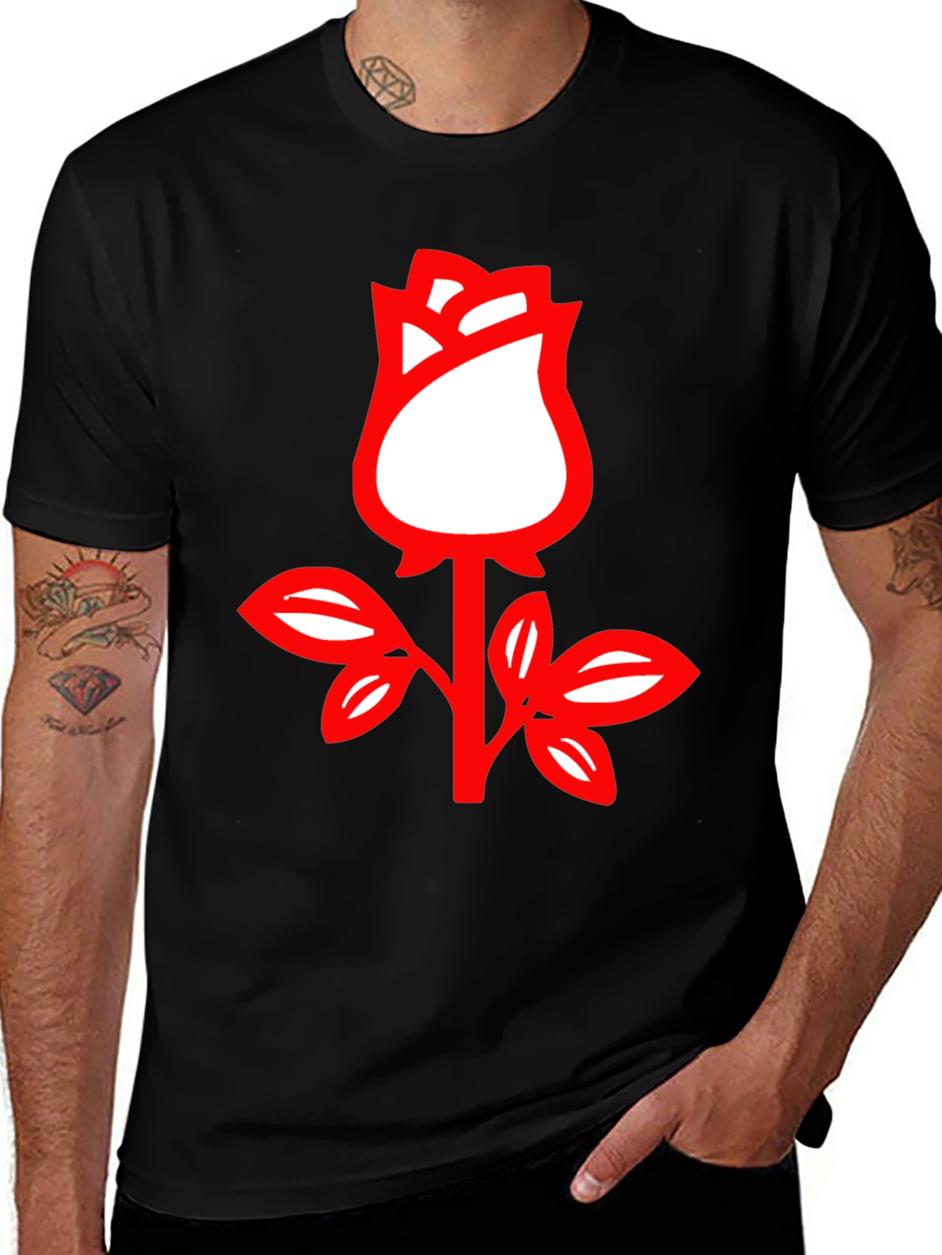 Rose Graphic Tee - Stylish Black Cotton T-Shirt
