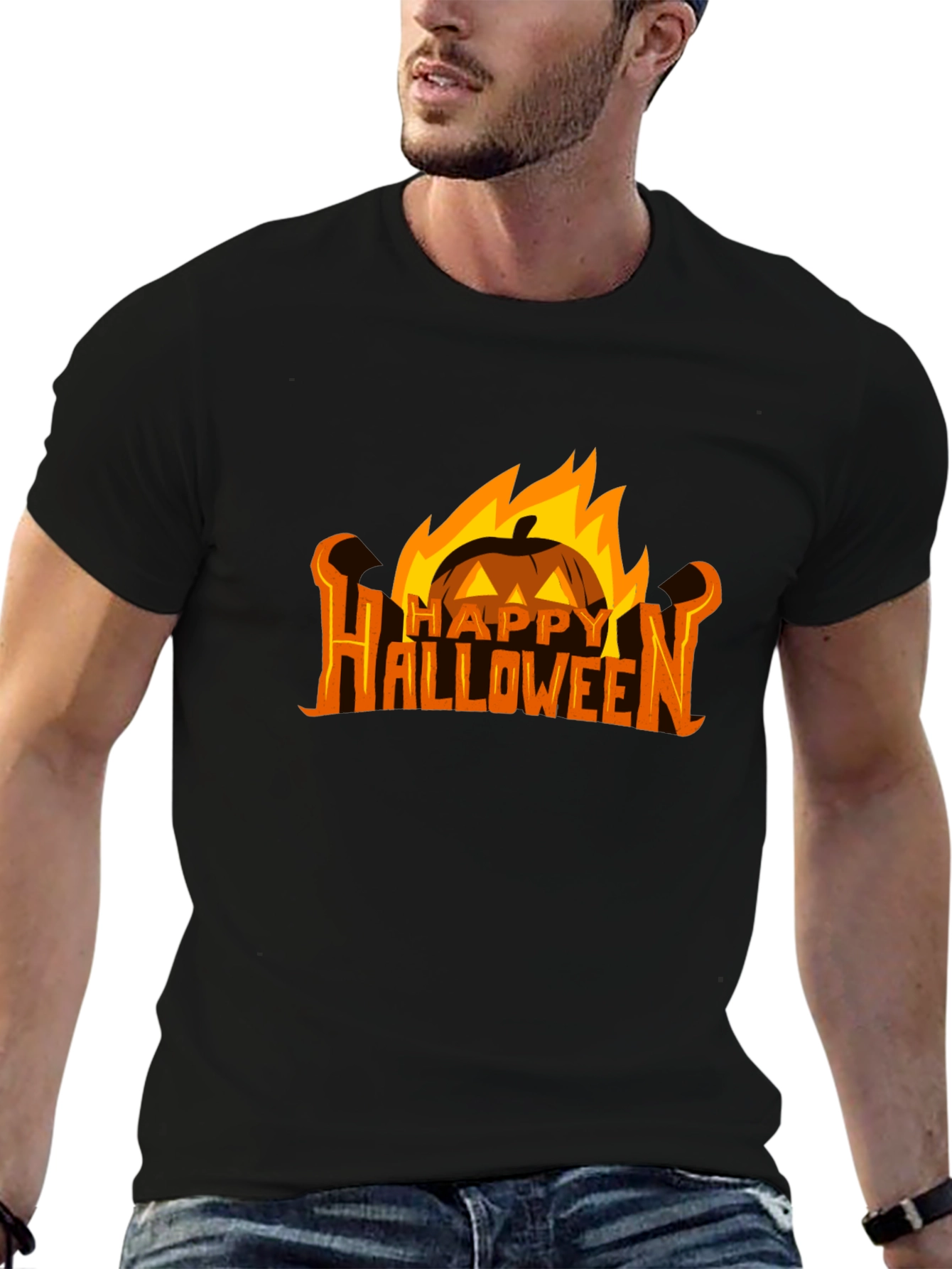 Halloween Pumpkin Fire Graphic Tee