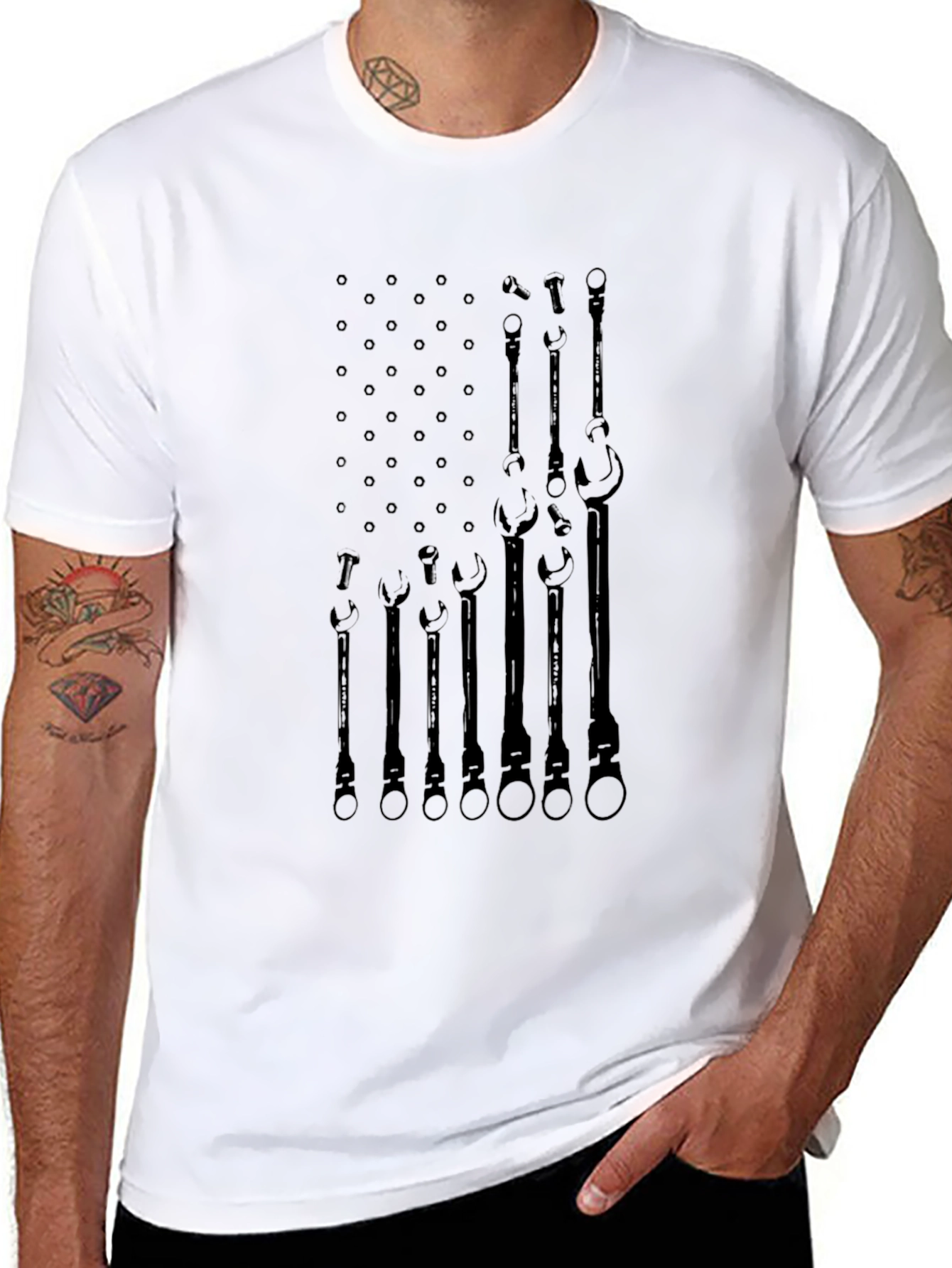 Mechanic American Flag Graphic Tee - Black