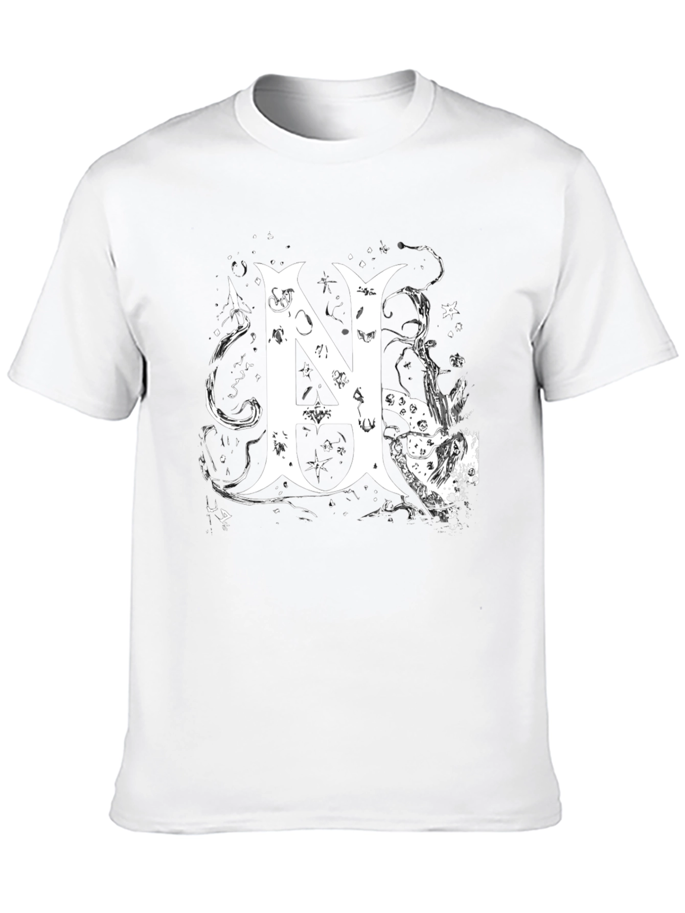 Black Tee with White Abstract Letter N Design