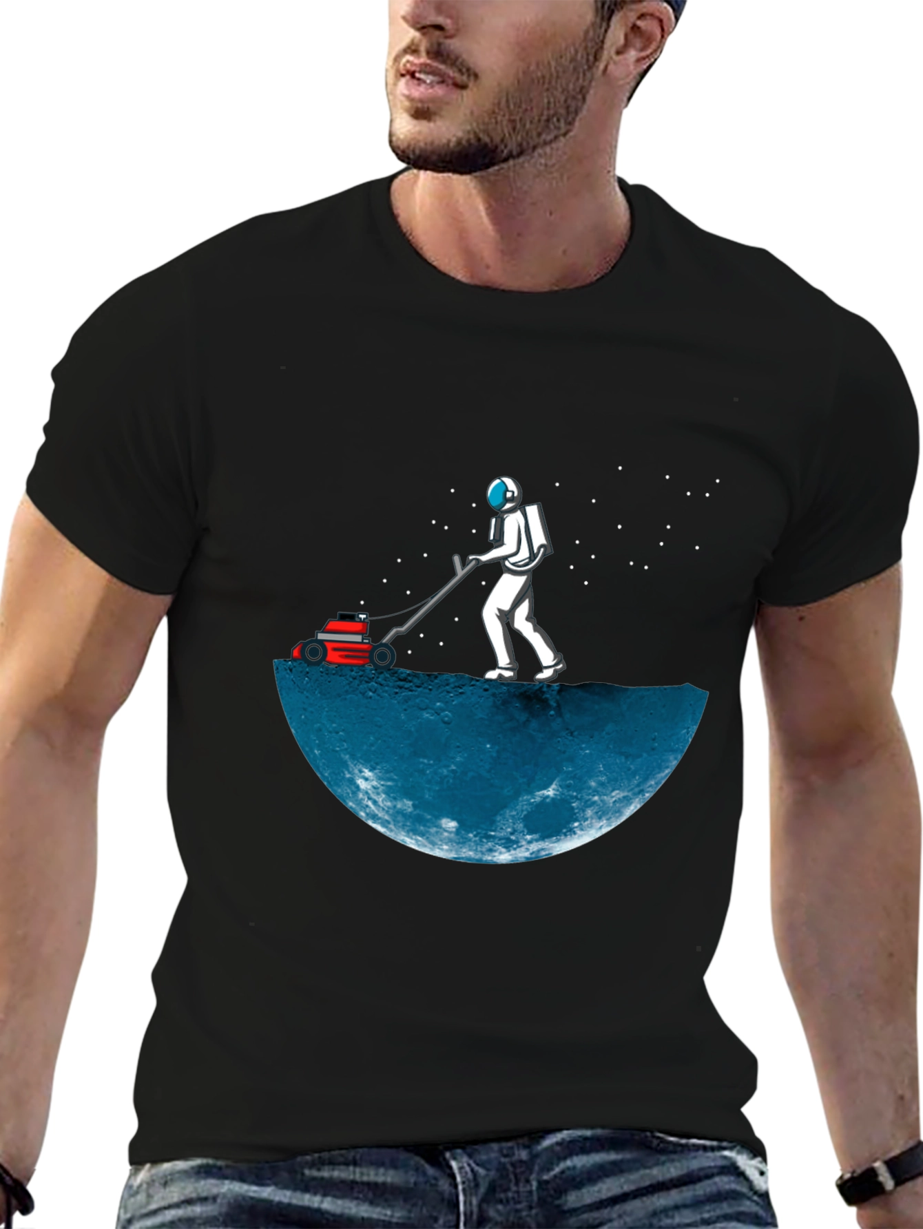 Astronaut Moon Mowing Graphic Tee