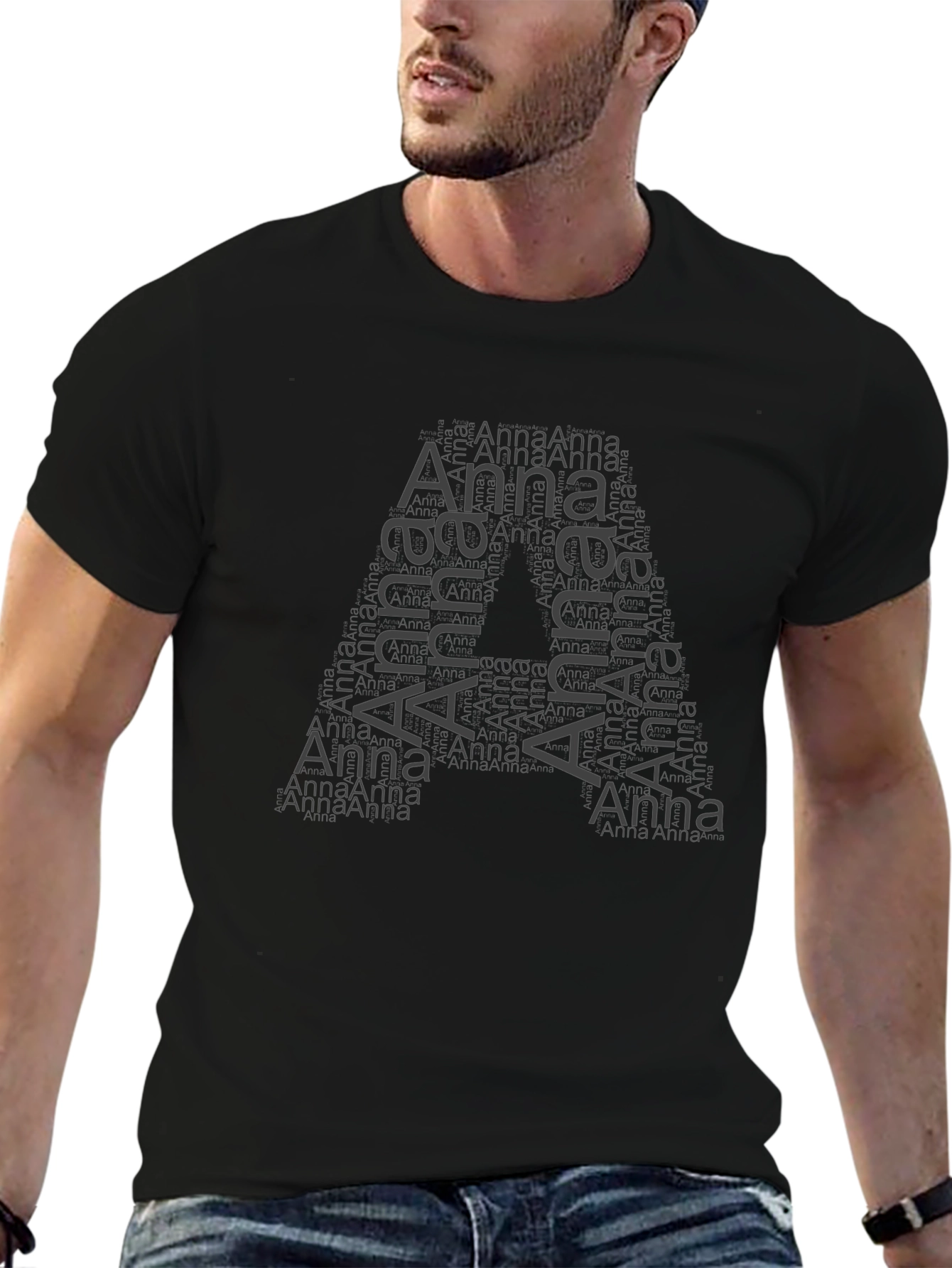 Anna Word Art Initial A Black T-Shirt