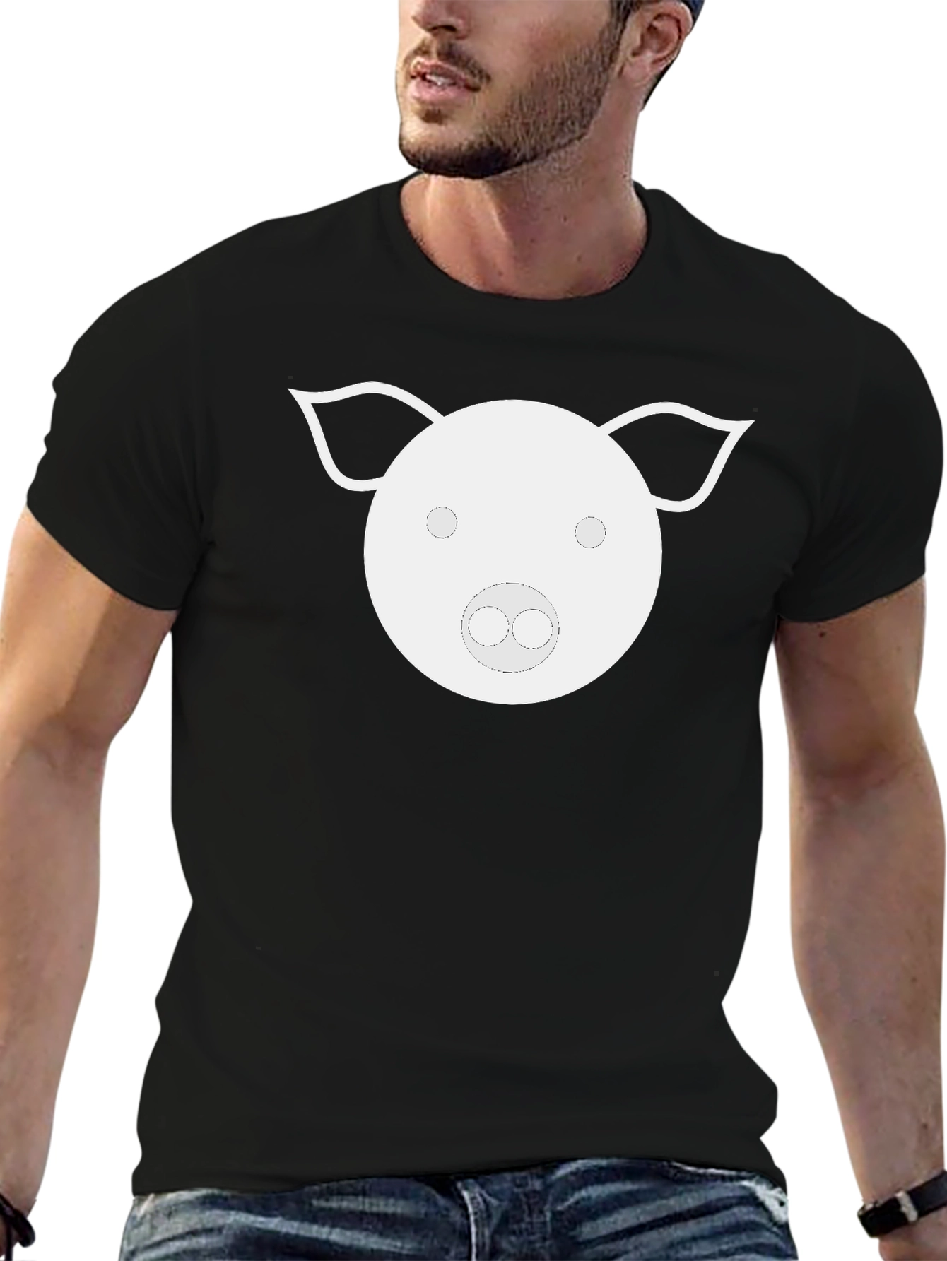 Pig Face Graphic Tee - Black Cotton T-Shirt