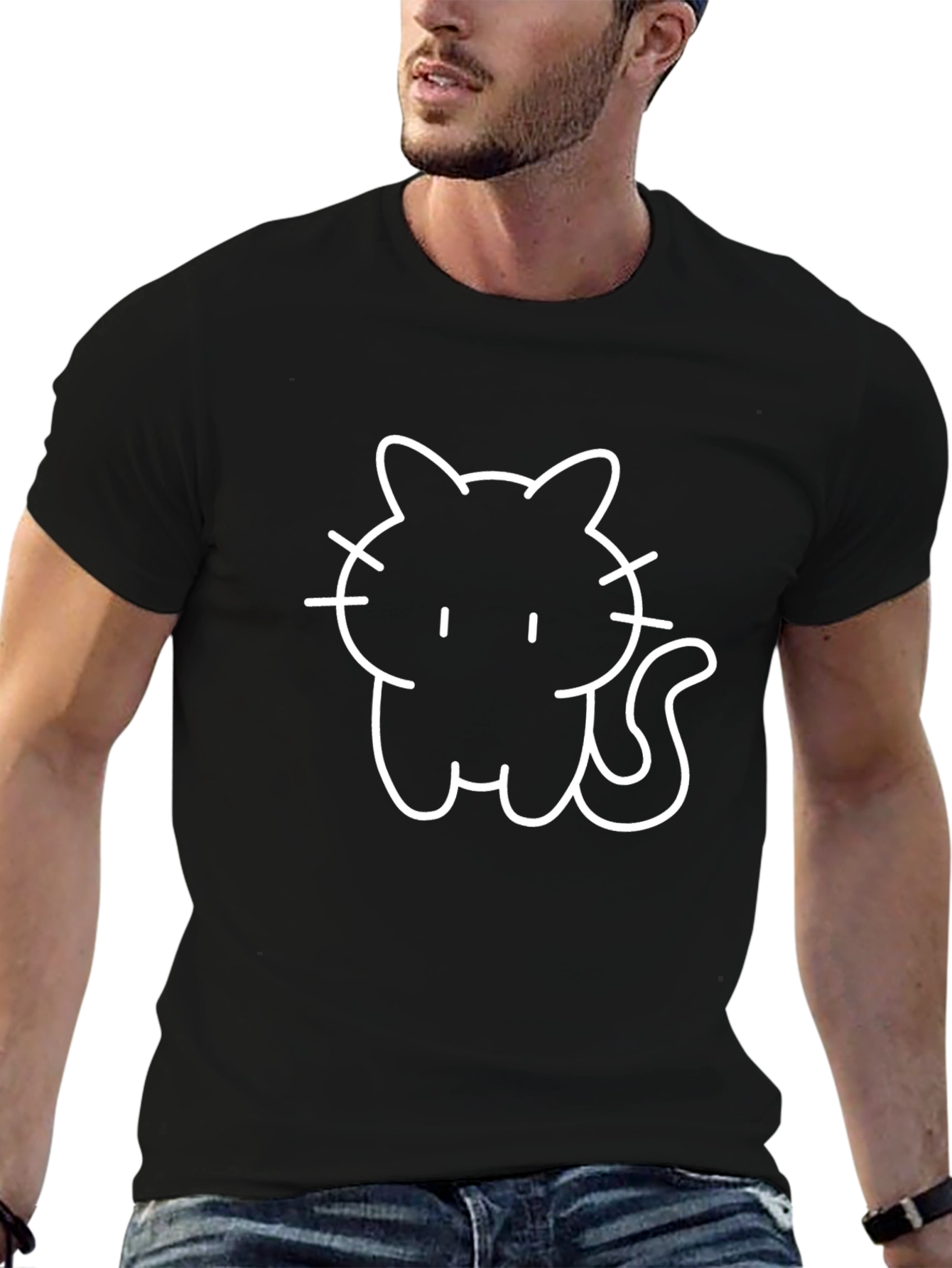 Black T-Shirt with Cute Cat Graphic