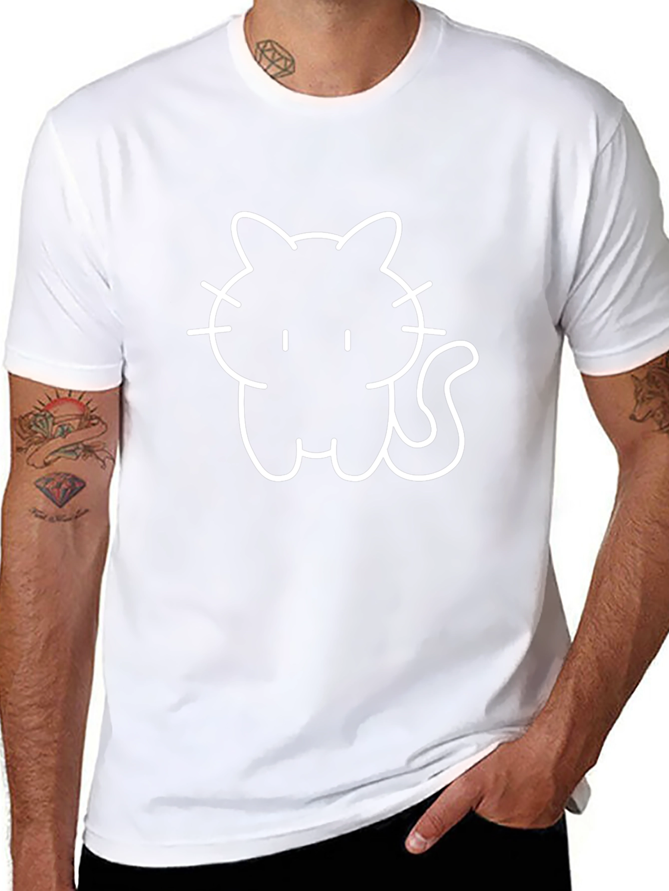 Black T-Shirt with Cute Cat Graphic