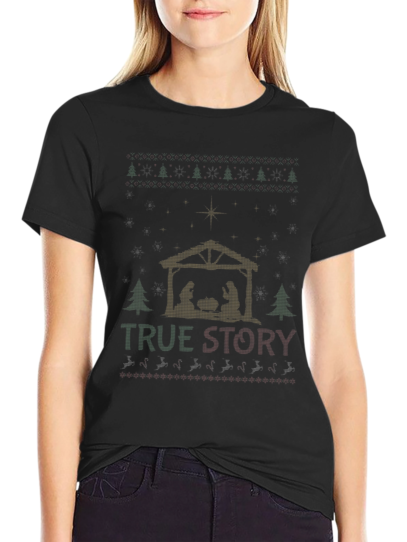 True Story Nativity Scene Black T-Shirt