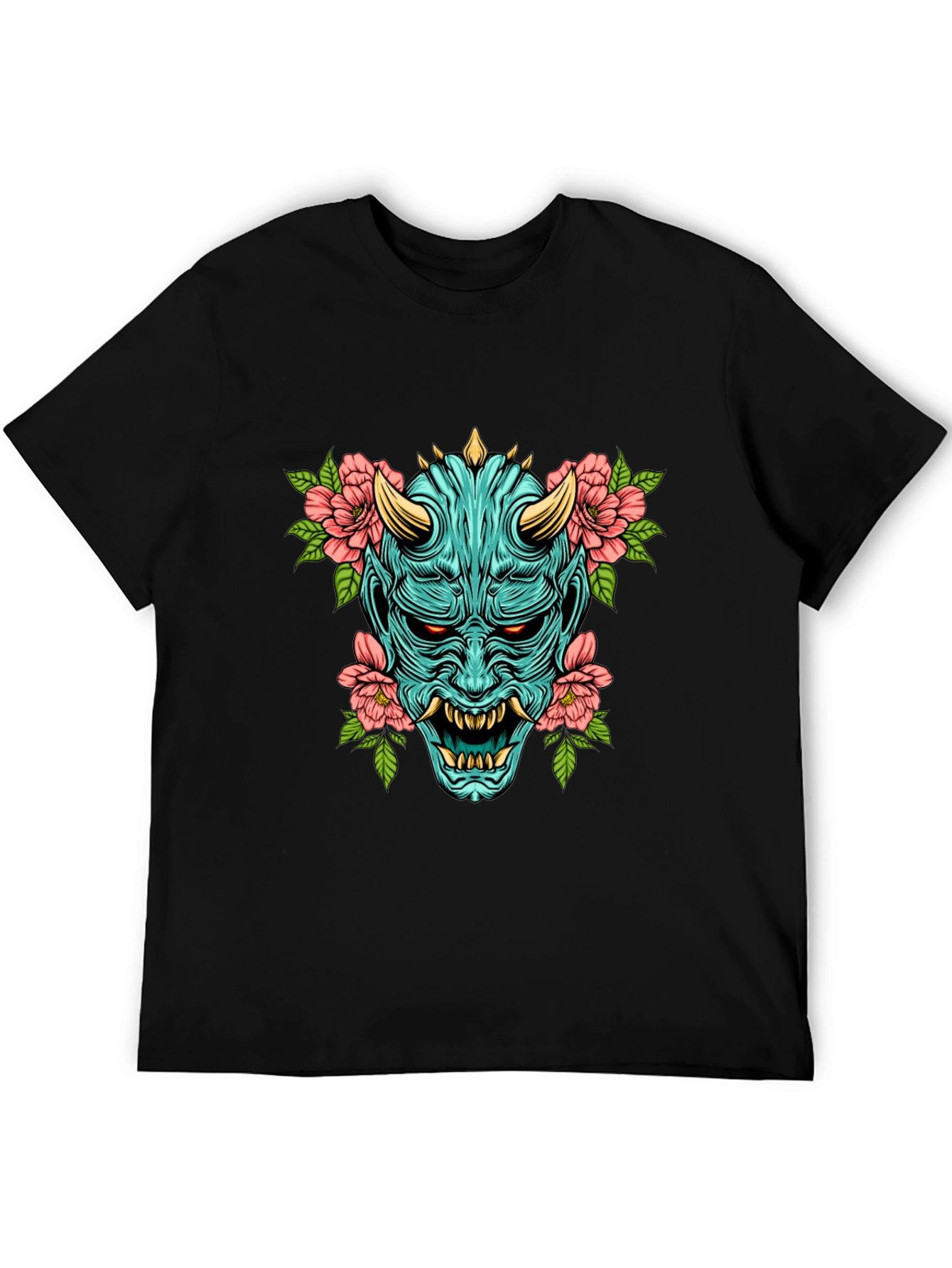 Oni Mask Floral Graphic T-Shirt