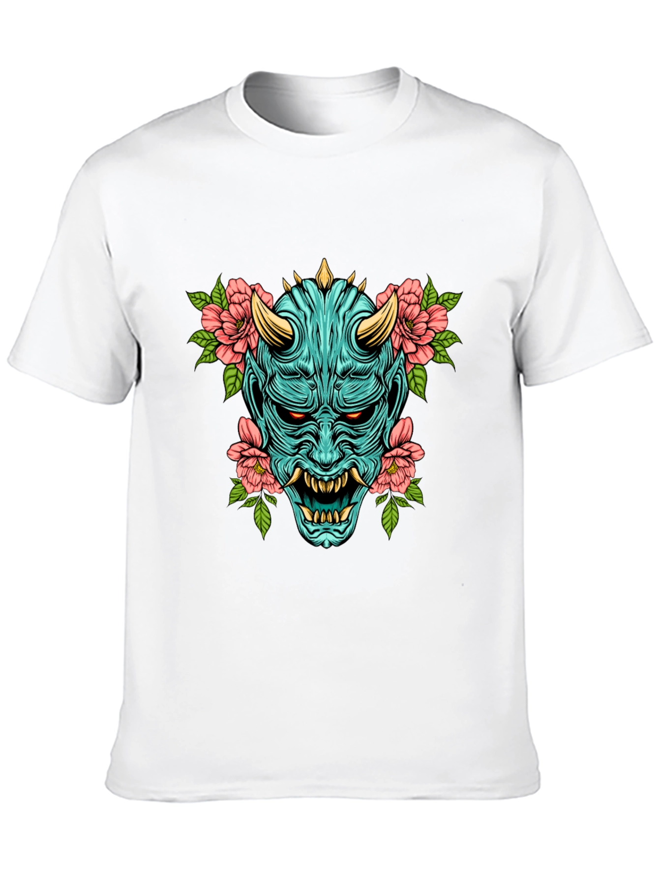 Oni Mask Floral Graphic T-Shirt