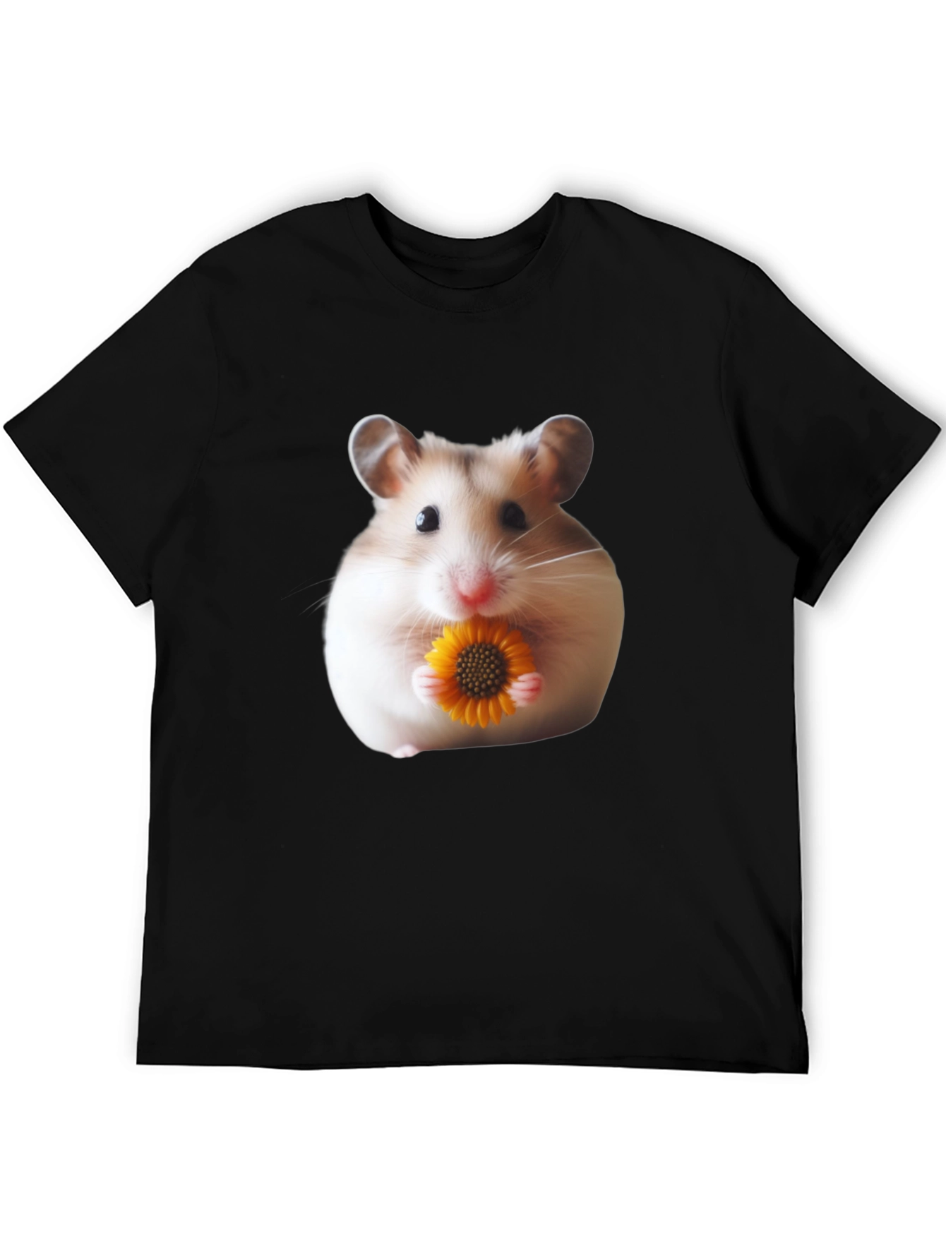 Hamster Holding Flower Graphic T-Shirt - Unisex Casual Tee