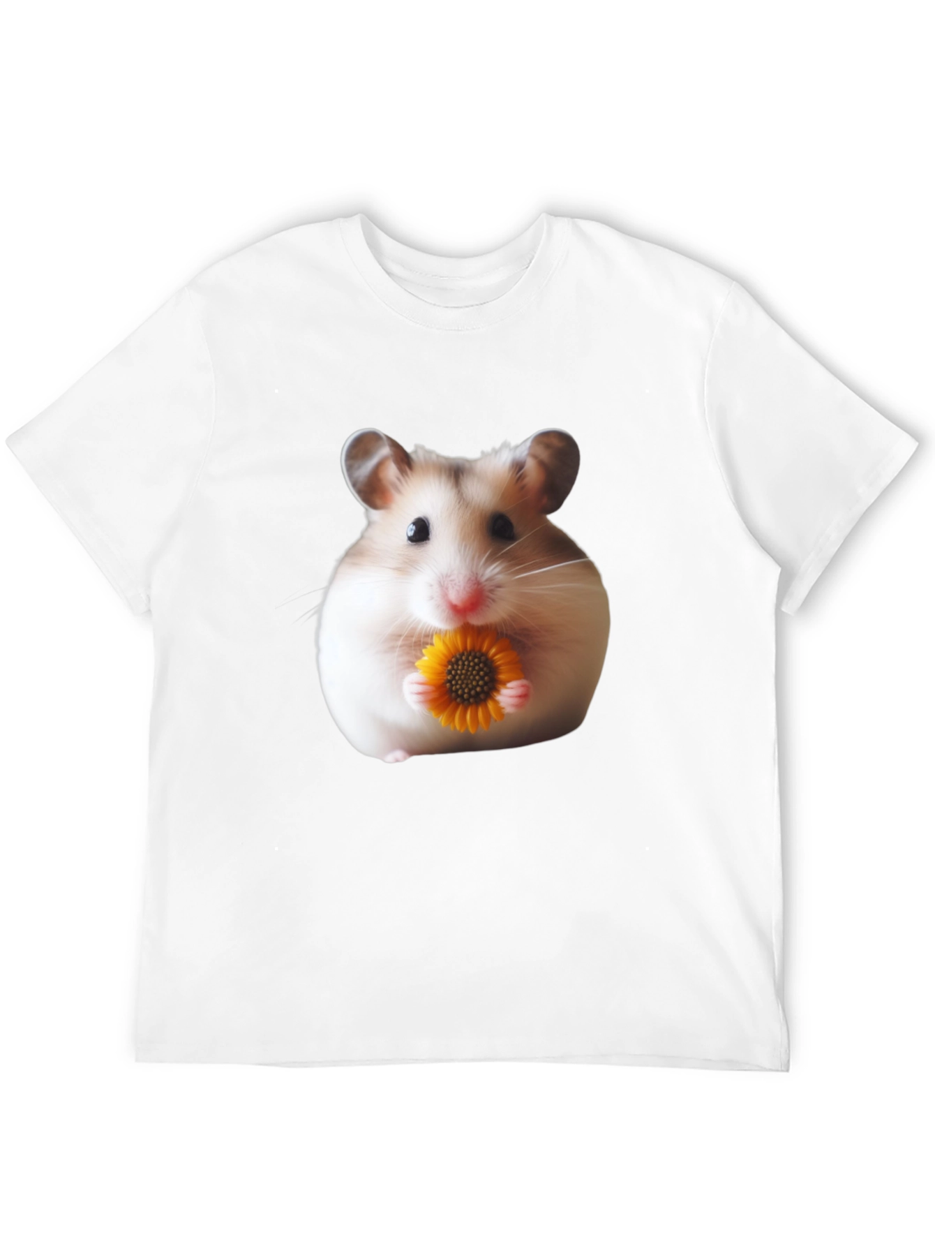 Hamster Holding Flower Graphic T-Shirt - Unisex Casual Tee