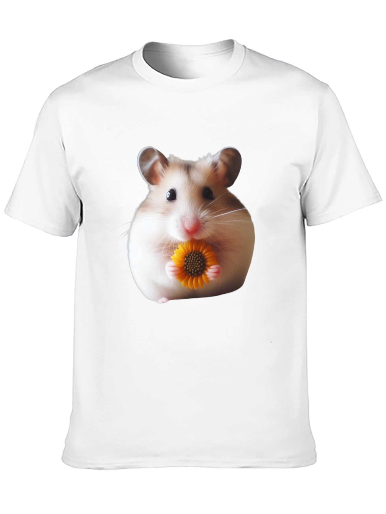 Hamster Holding Flower Graphic T-Shirt - Unisex Casual Tee