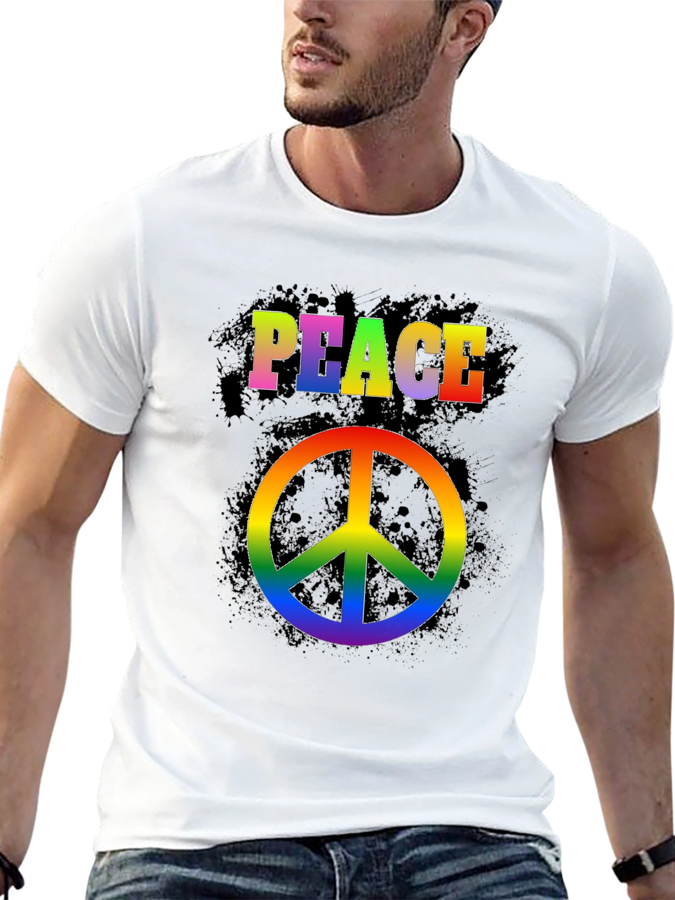Rainbow Peace Sign T-Shirt - Retro Style