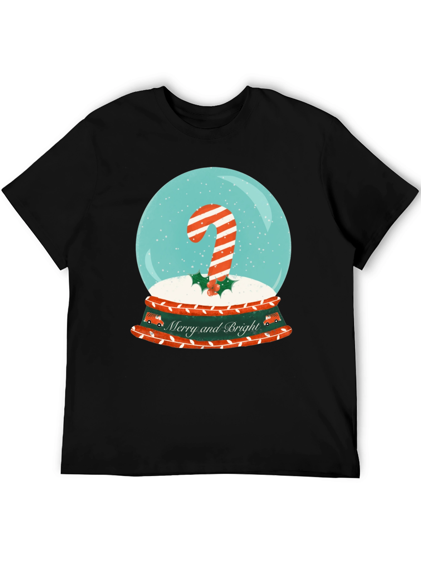Merry & Bright Christmas Candy Cane Snow Globe T-Shirt