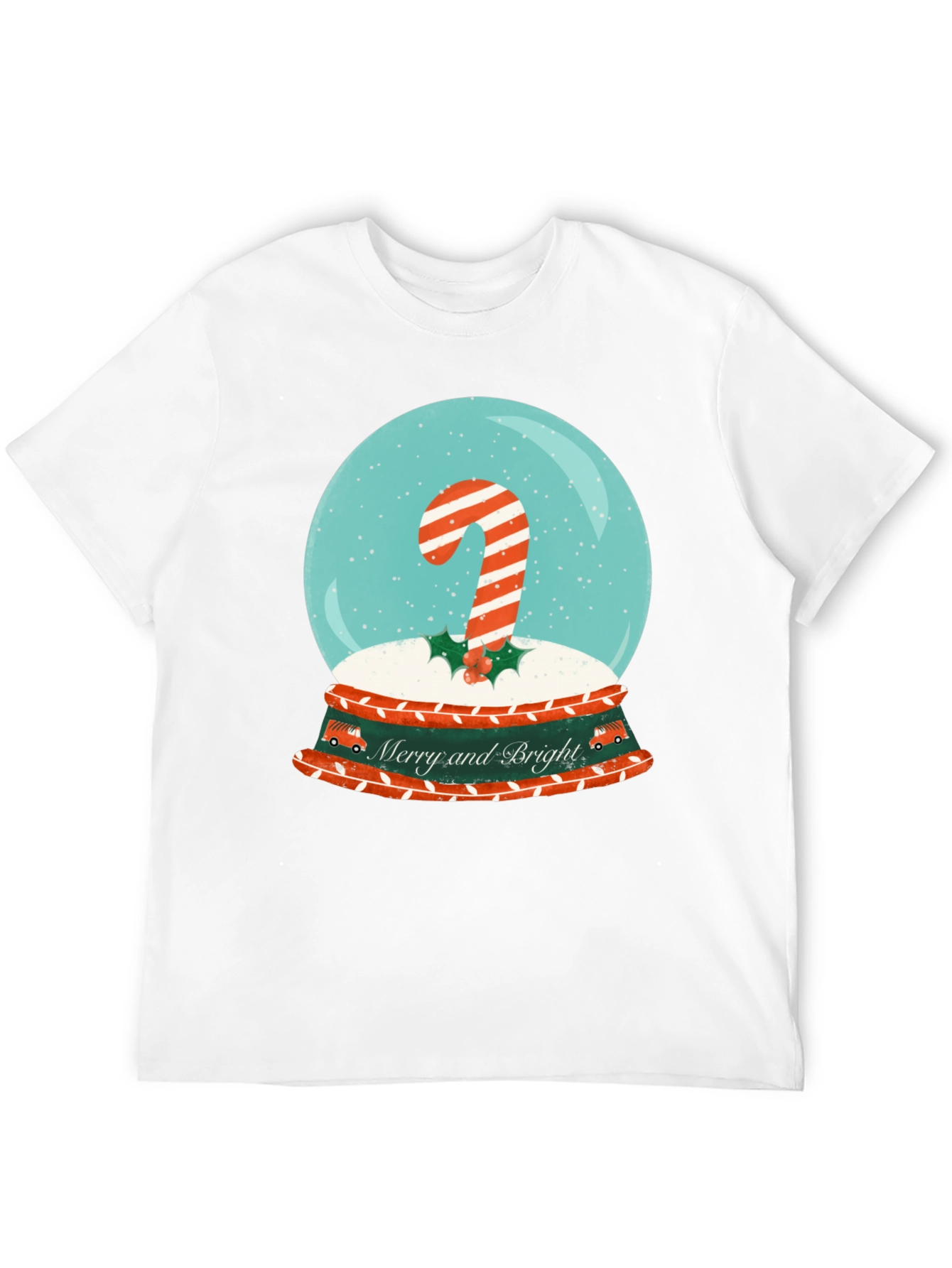 Merry & Bright Christmas Candy Cane Snow Globe T-Shirt