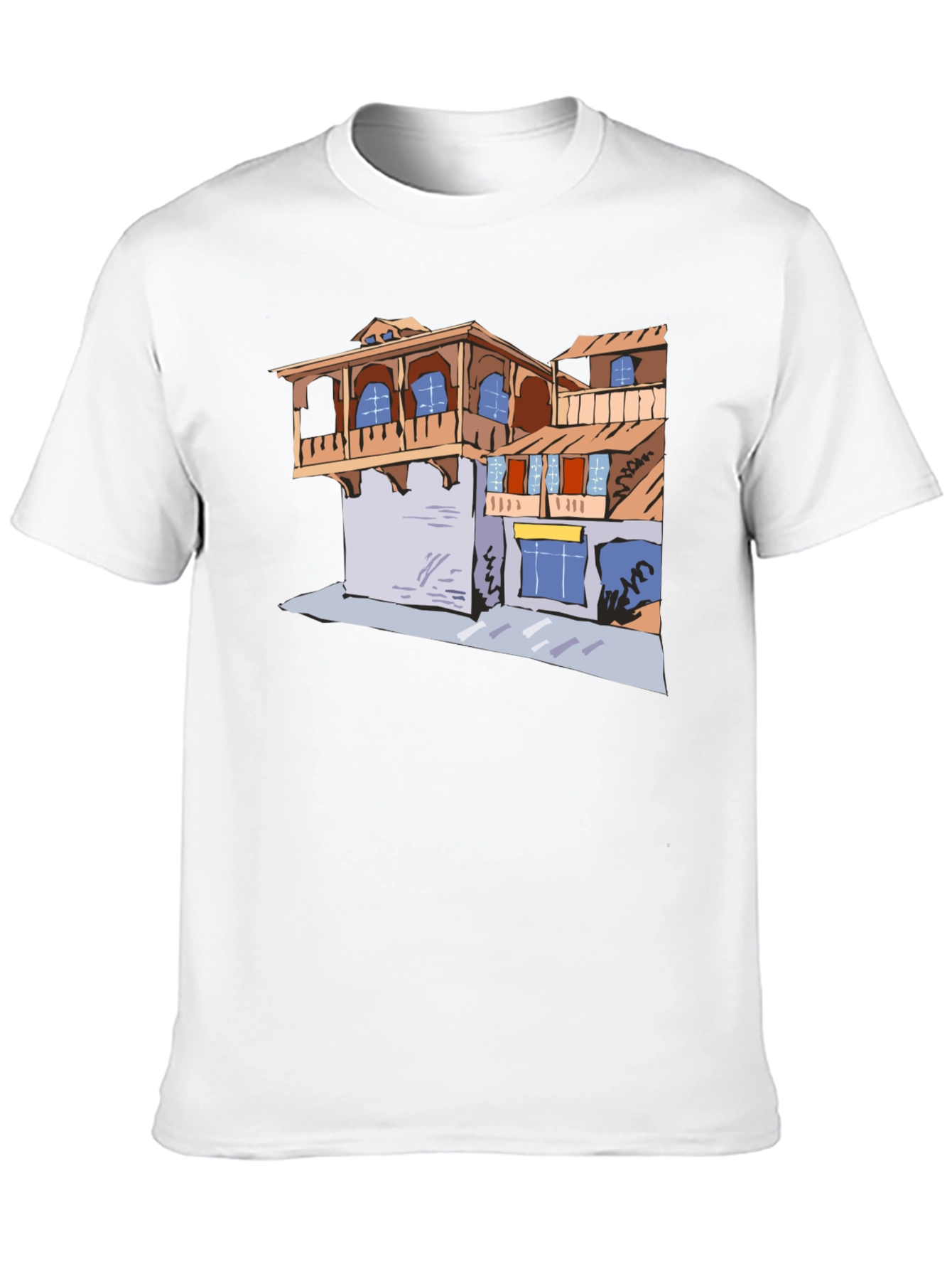 Black T-Shirt with Building Print