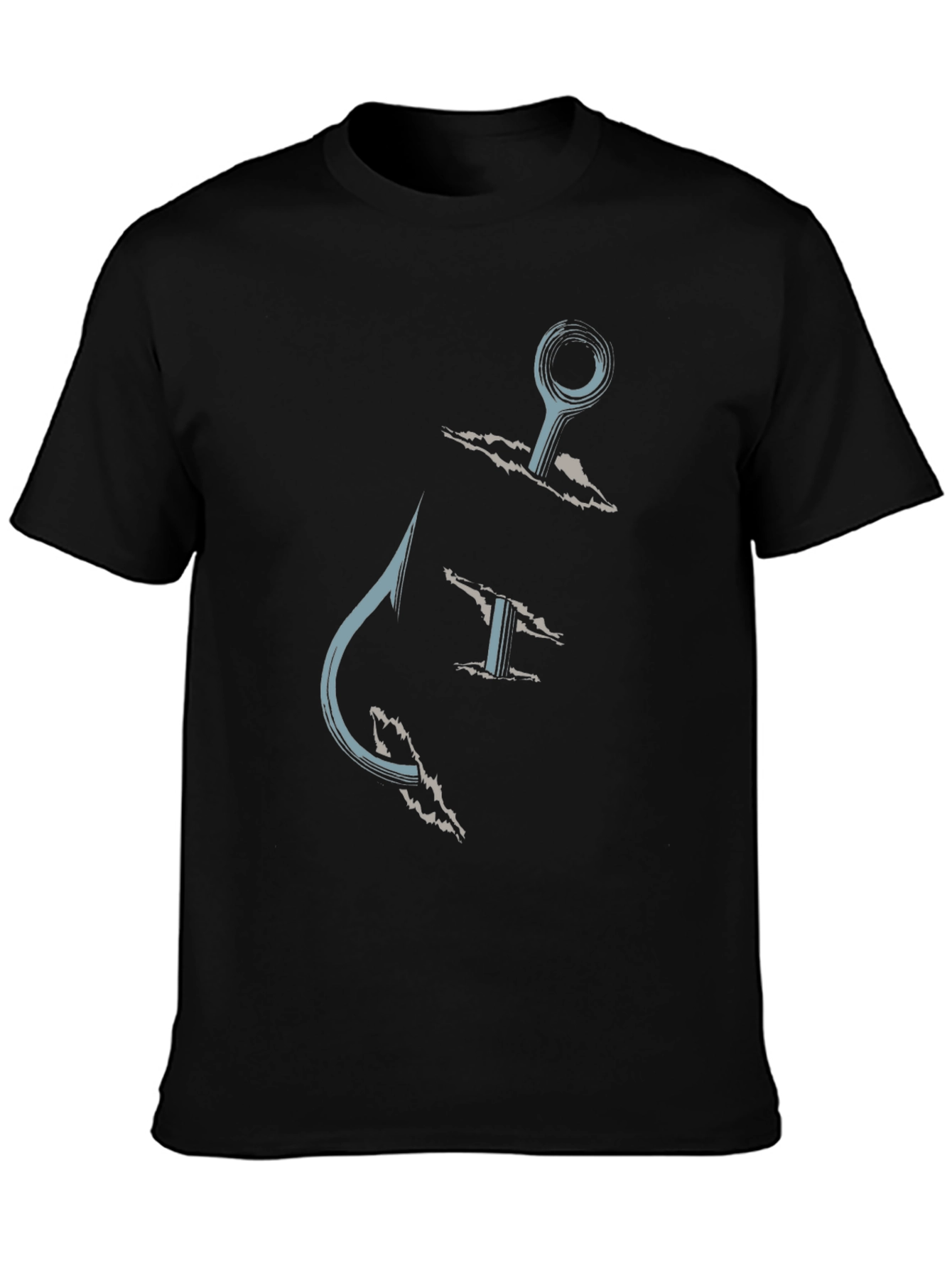 Fishing Hook Graphic Tee - Casual Black T-Shirt