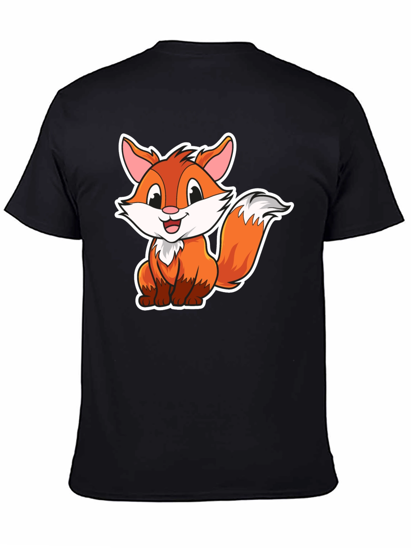 Cute Cartoon Fox Graphic Tee - Black Cotton Shirt