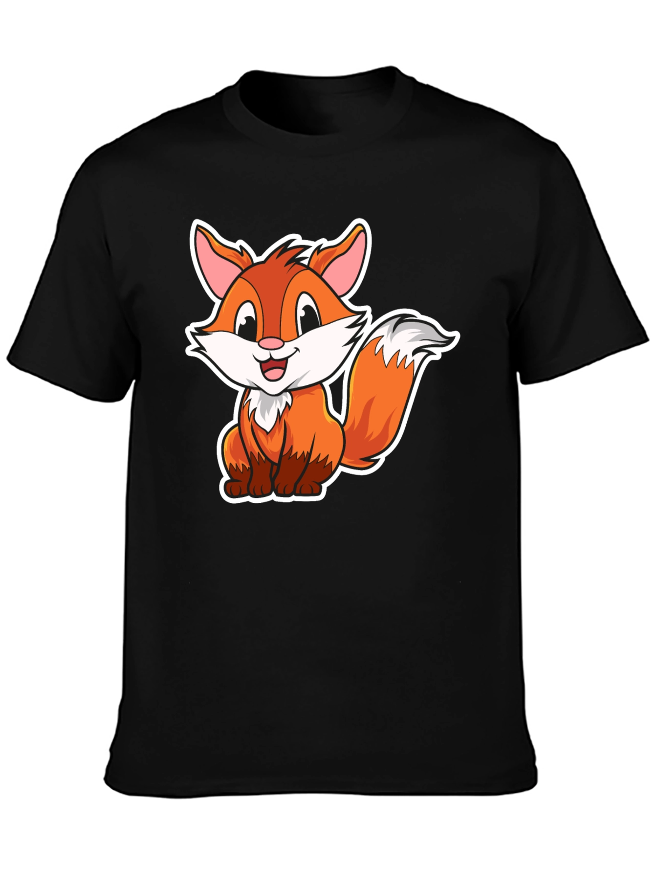 Cute Cartoon Fox Graphic Tee - Black Cotton Shirt