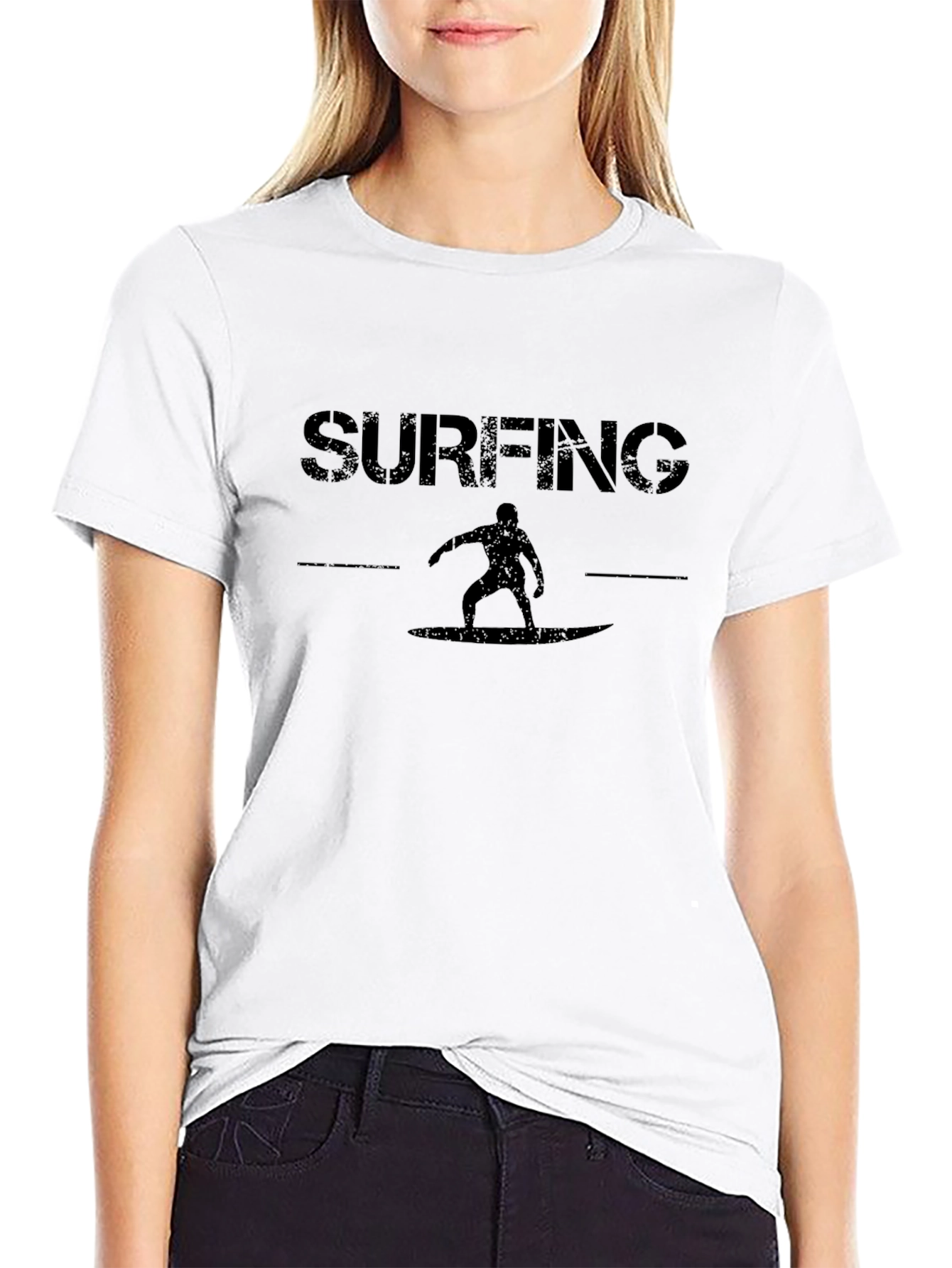 Surfing Silhouette Graphic Tee - Black