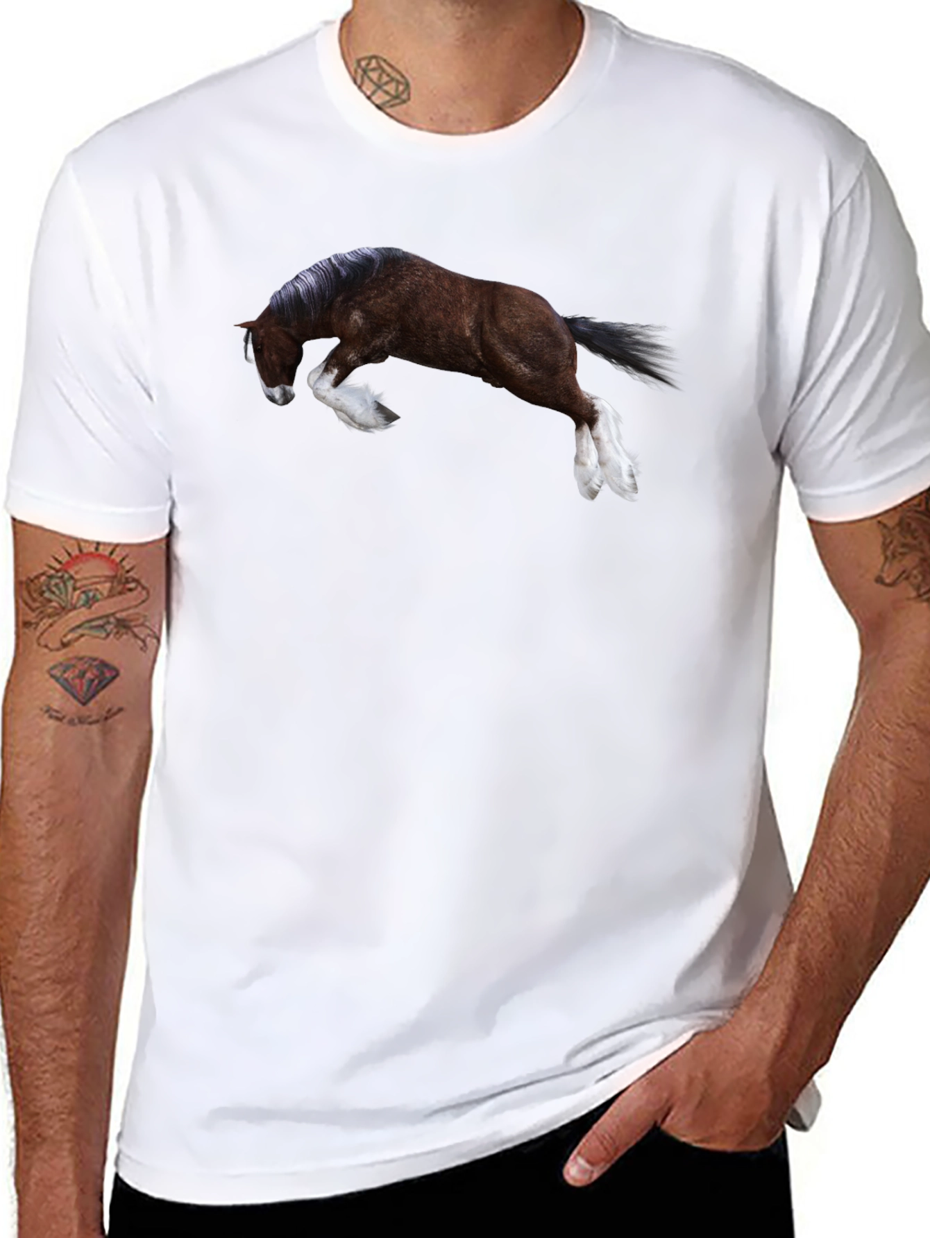 Horse Graphic Print T-Shirt - Black