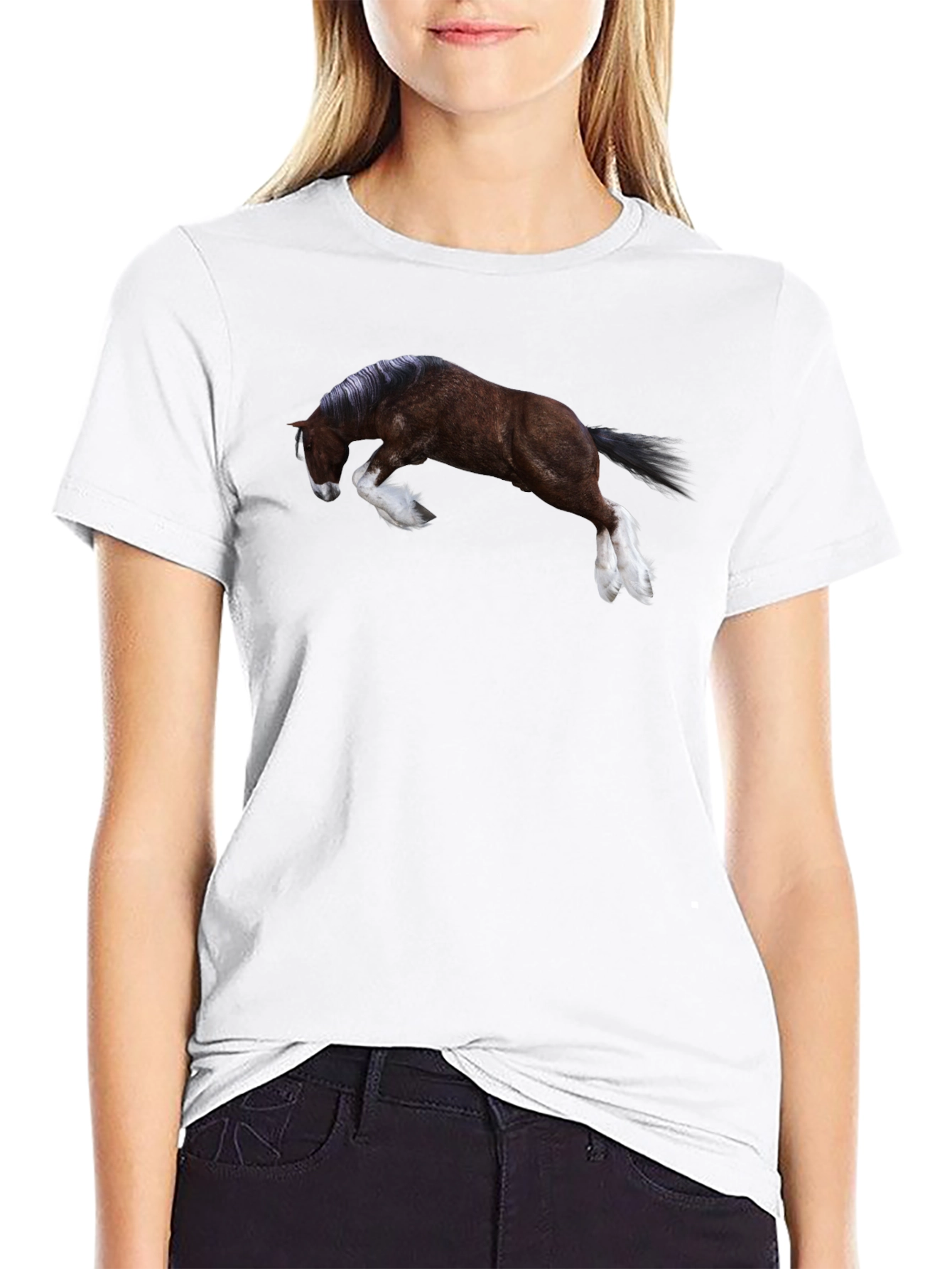 Horse Graphic Print T-Shirt - Black