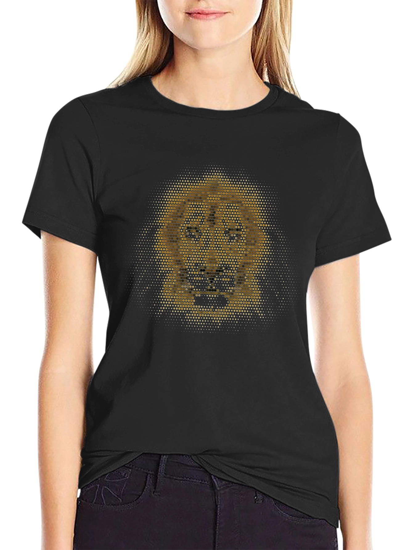 Lion Dot Art Graphic T-Shirt - Black
