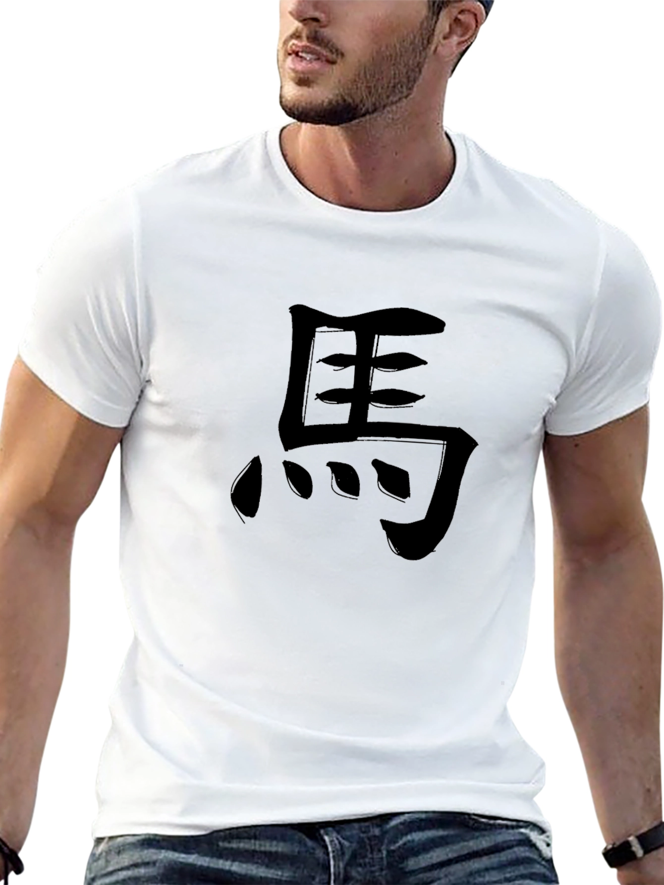 Mens Black T-Shirt with Kanji Graphic