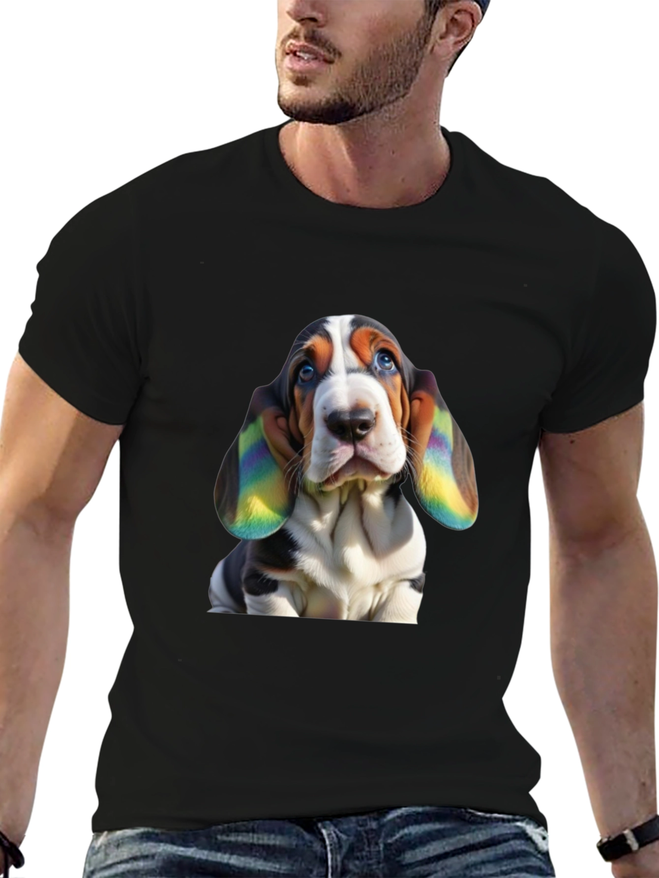 Dog Lover Tee: Rainbow Eared Basset Hound