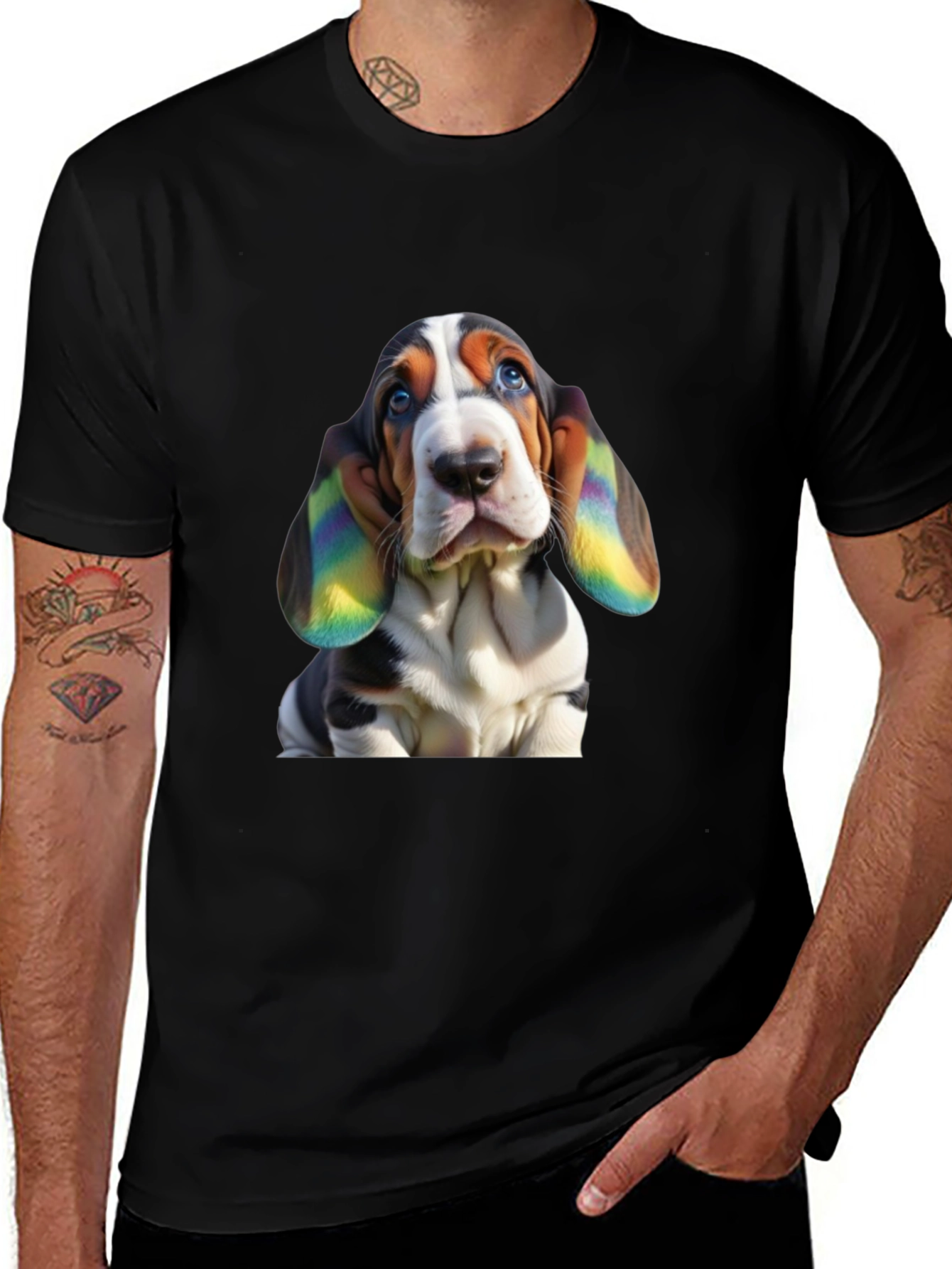 Dog Lover Tee: Rainbow Eared Basset Hound