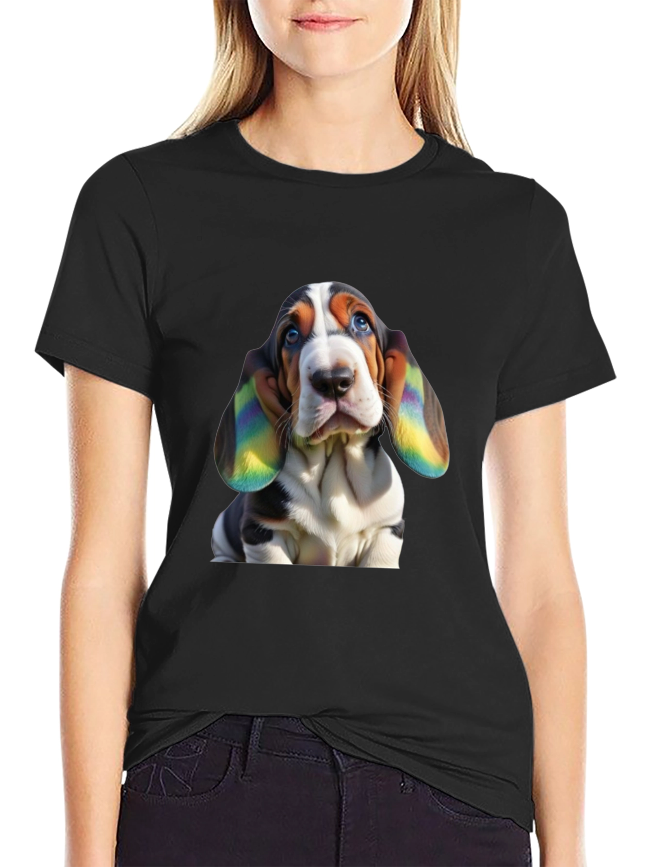Dog Lover Tee: Rainbow Eared Basset Hound