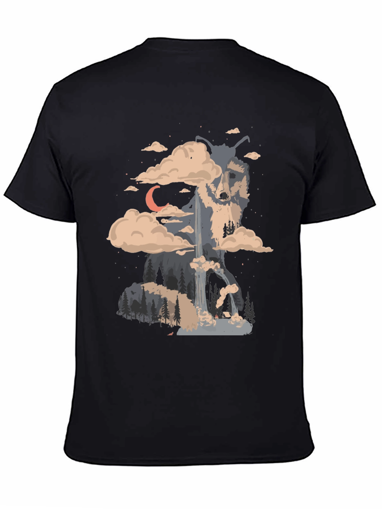 Wolf Landscape Print Black T-Shirt