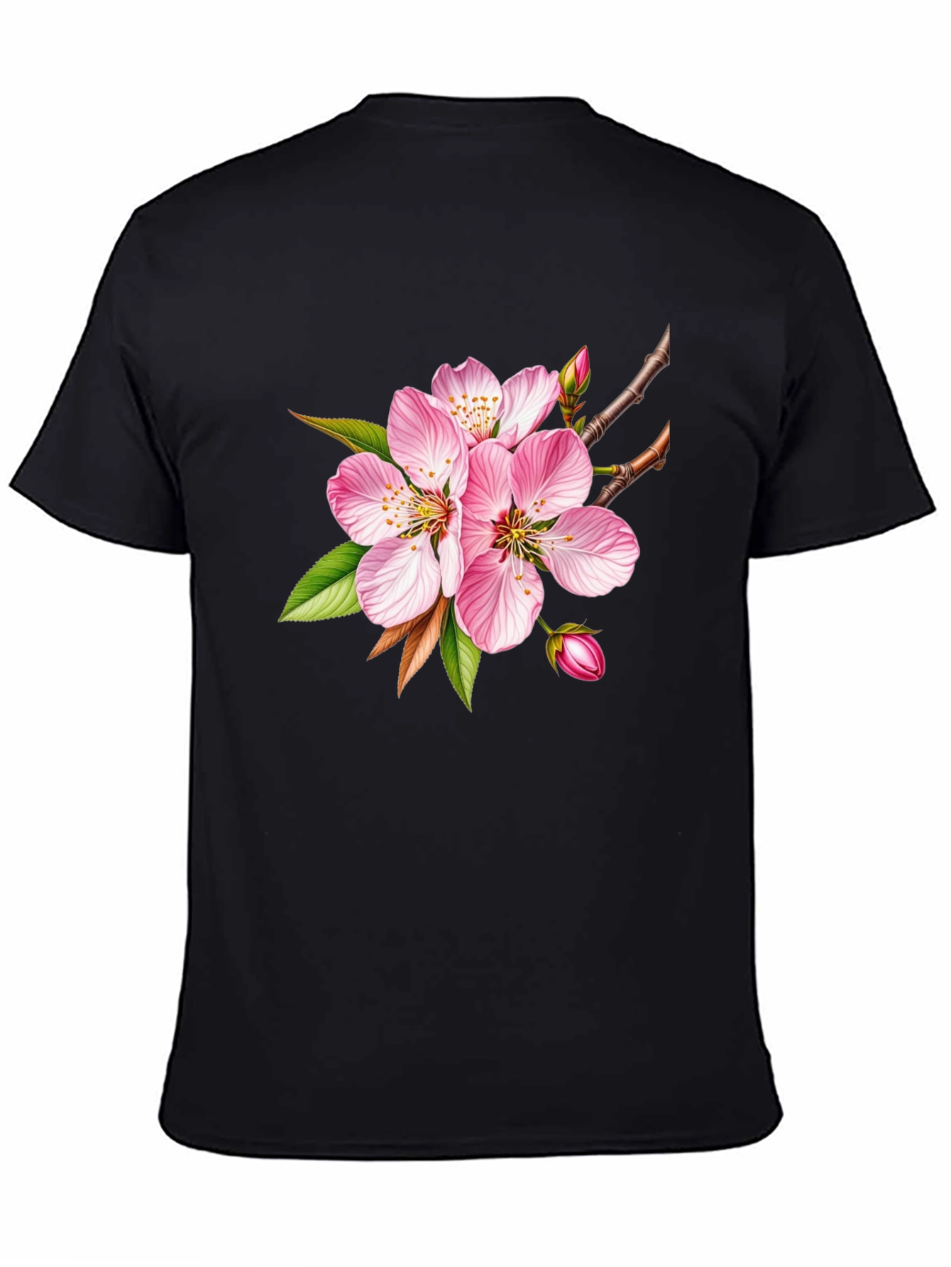 Floral Blossom Graphic Tee - Casual Black T-Shirt