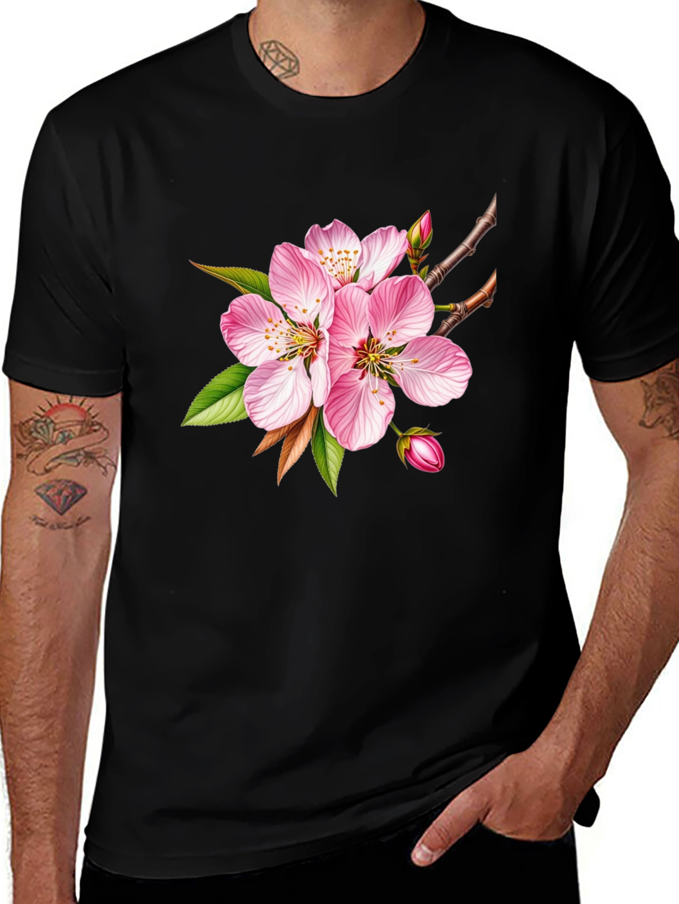 Floral Blossom Graphic Tee - Casual Black T-Shirt