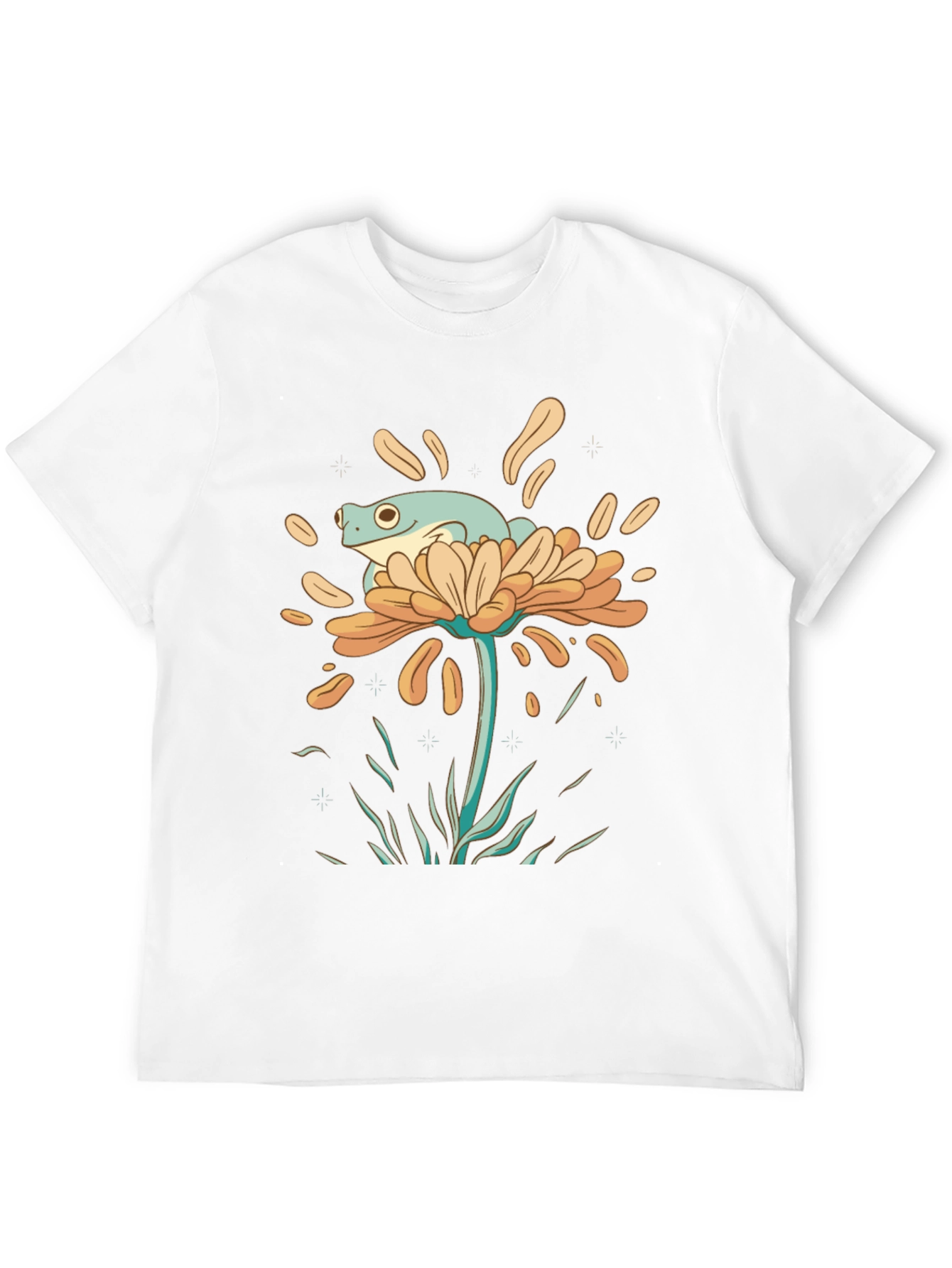 Frog on Flower Graphic Tee - Black Cotton T-Shirt