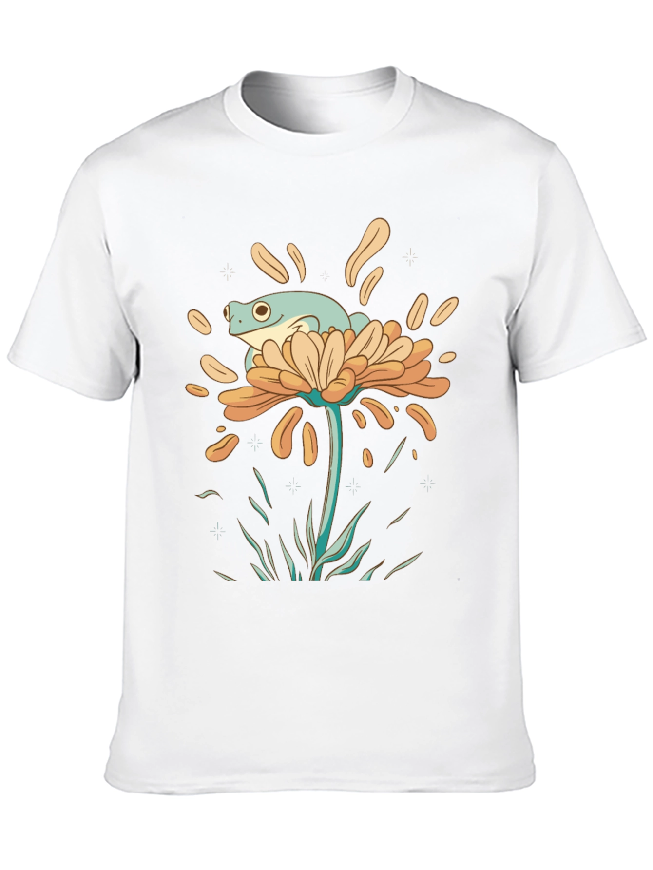 Frog on Flower Graphic Tee - Black Cotton T-Shirt