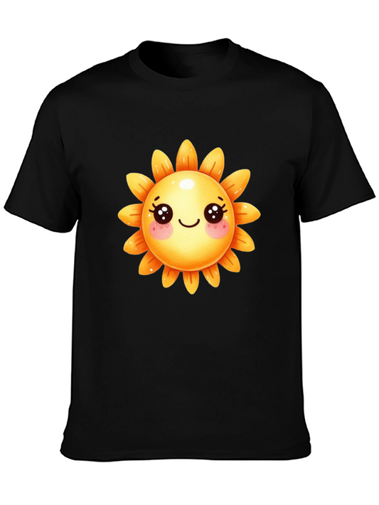 Cute Sunflower Graphic Tee - Black Cotton T-Shirt