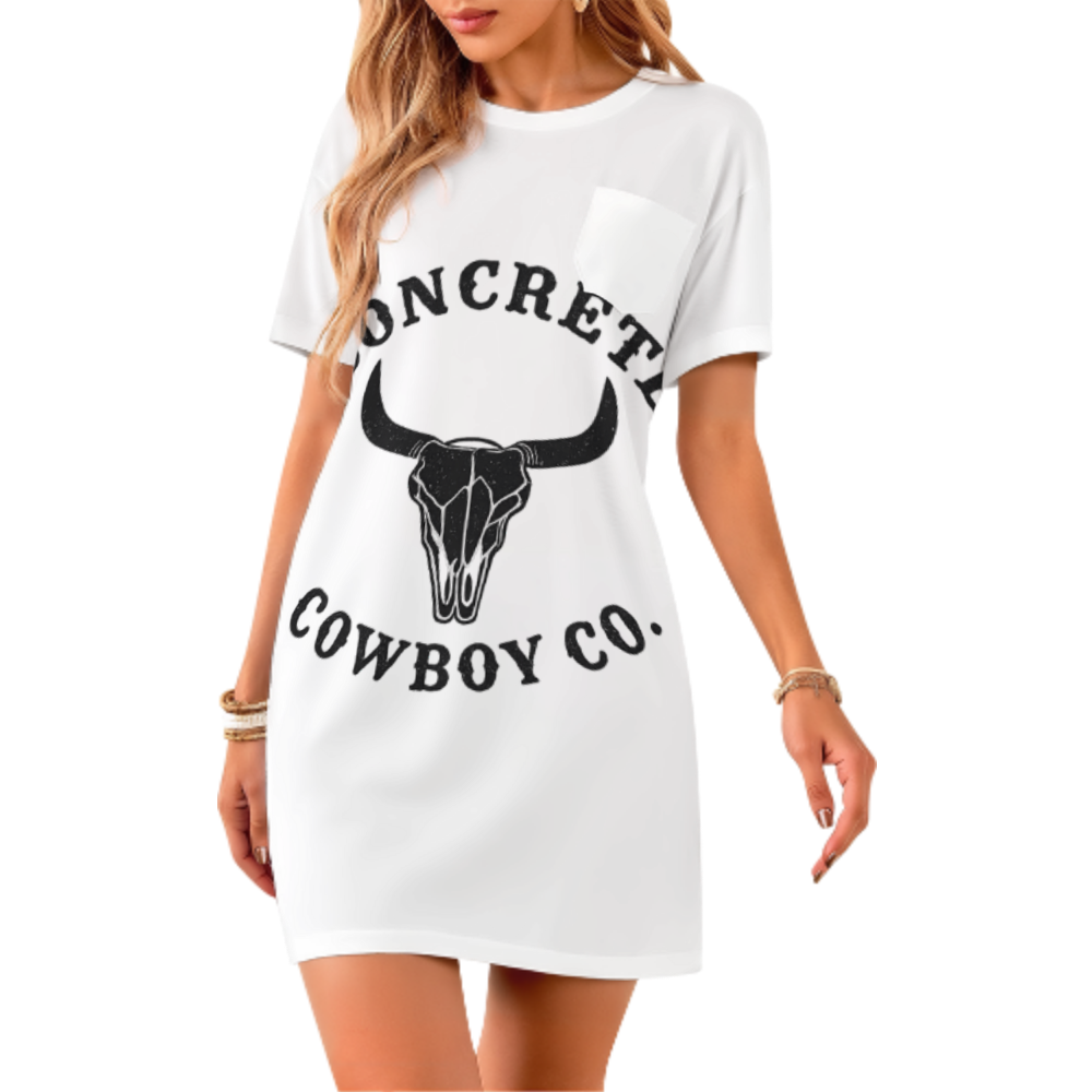 Concrete Cowboy Co. Graphic T-Shirt Dress – Western Bull Skull Oversized Casual Tee for Country Style Lovers(z380)