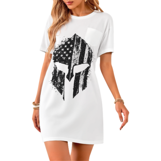 Patriotic Spartan Helmet Graphic Tee – American Flag Warrior T-Shirt for Men & Women(z371)