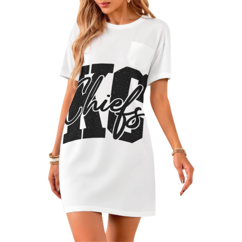 KC Chiefs Inspired Oversized T-Shirt Dress – Retro Football Fan Graphic Casual Tee for Women(z375)
