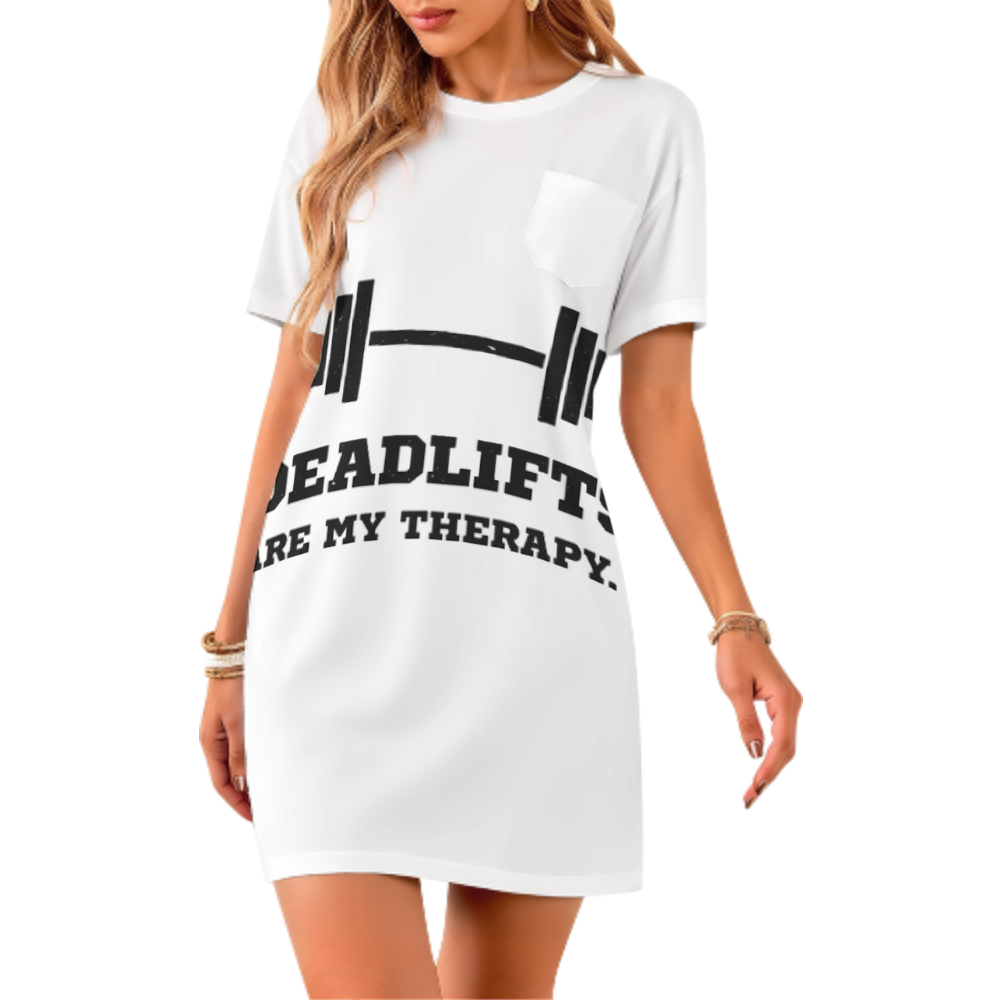 Deadlifts Are My Therapy Oversized T-Shirt Dress – Funny Gym Workout Graphic Tee for Fitness Lovers(z376)